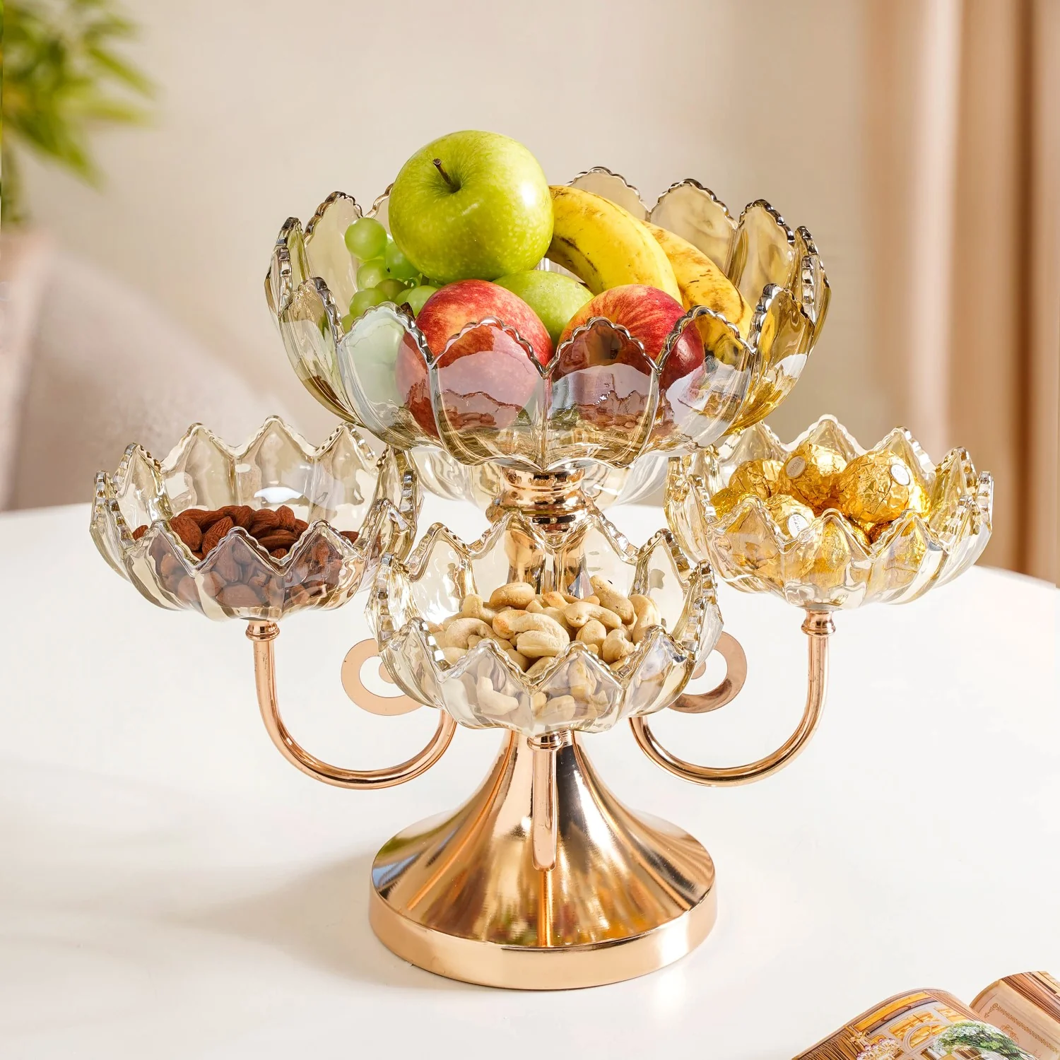Chic Rotating Set of 5 Decorative Glass Bowls With Stand - Image 6