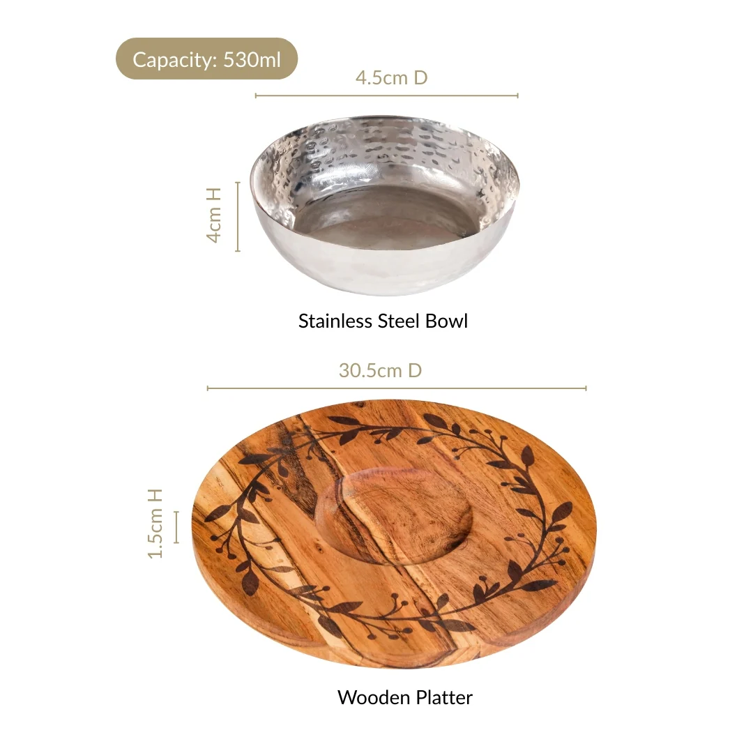 Chips And Dip Fusion Wooden Serving Platter With Steel Bowl 30cm - Image 4