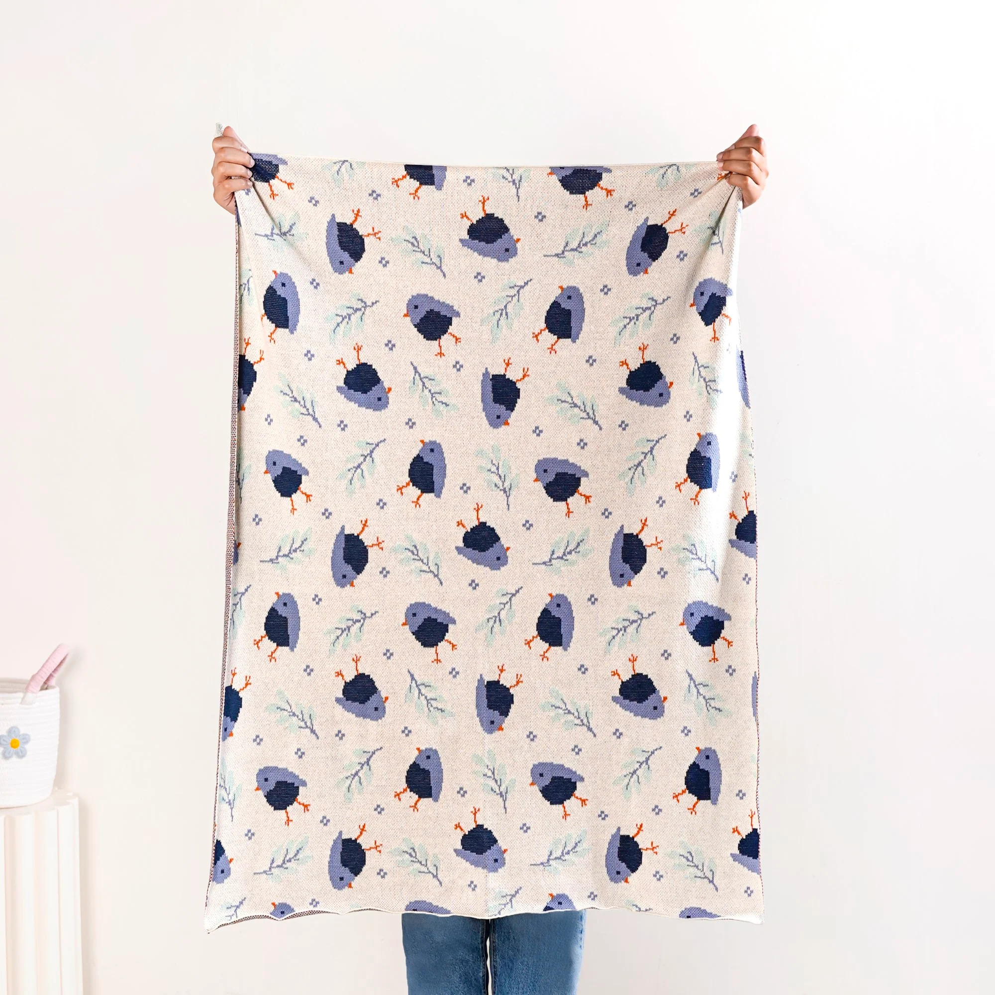 Chirpy Bluebird Knitted Cotton Throw For Toddlers 102x76cm - Image 2