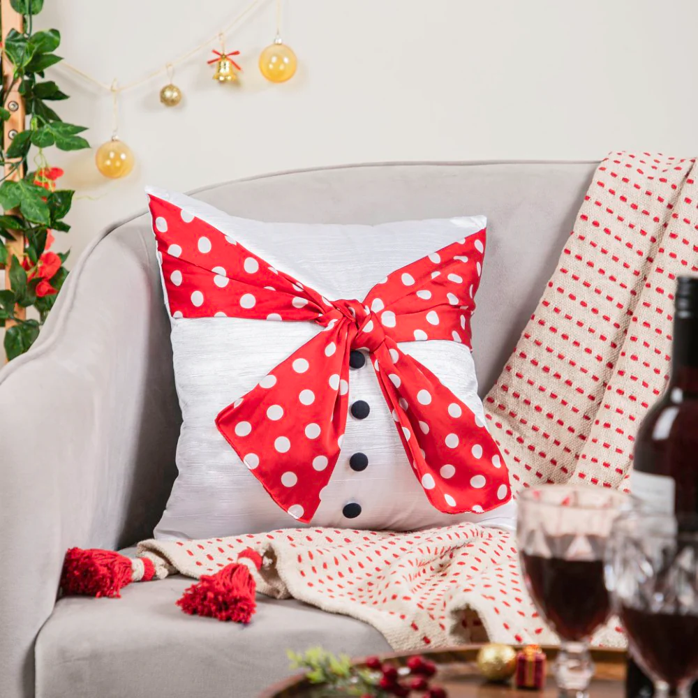 Christmas Snowman Velvet Cushion Cover 16 X 16 Inch
