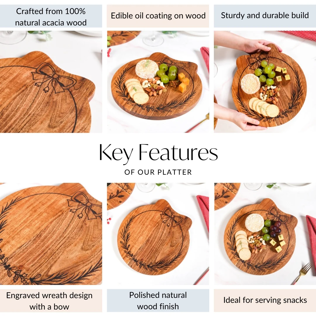 Christmas Wreath Acacia Serving Platter 30x29cm - Image 5