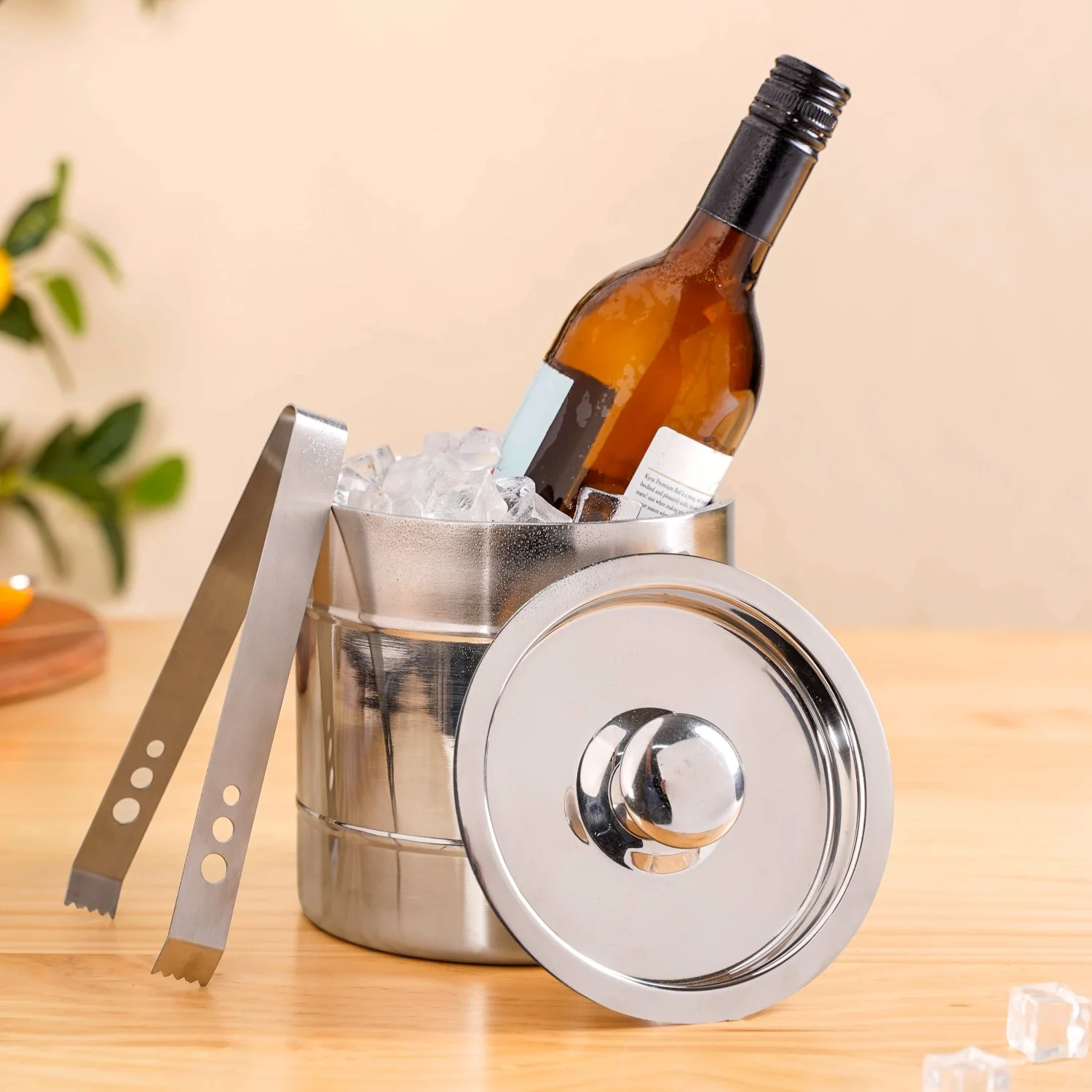 Chrome Ice Bucket With Lid And Ice Tongs 2000ml - Image 2