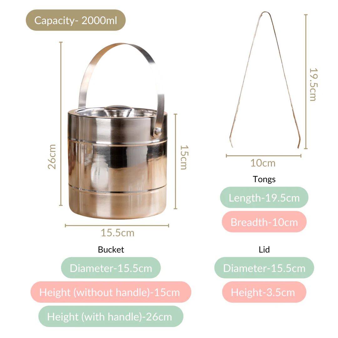 Chrome Ice Bucket With Lid And Ice Tongs 2000ml - Image 4