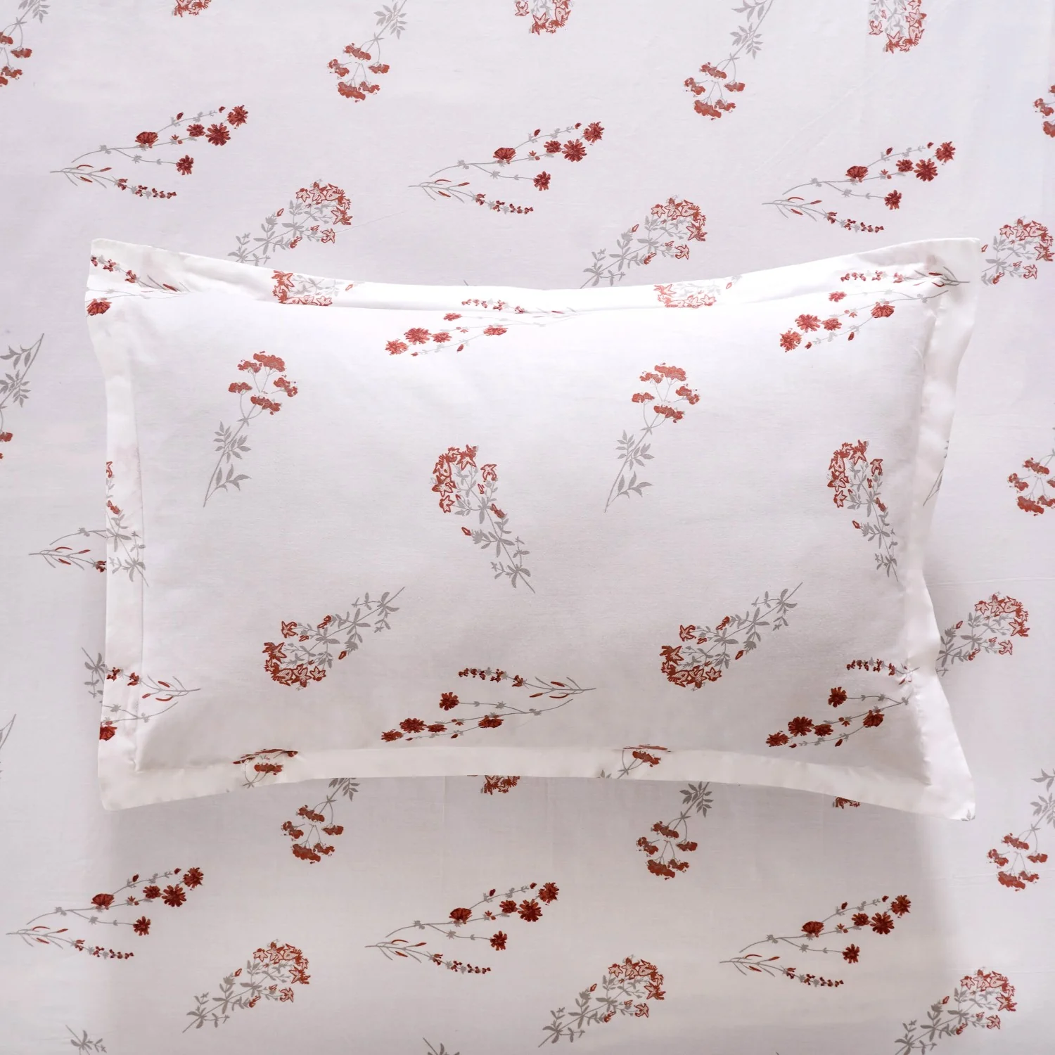 Chrysanthemum 180 TC Pure Cotton Bedding Set Soft Touch King Size Red 275x275 cm - Image 3