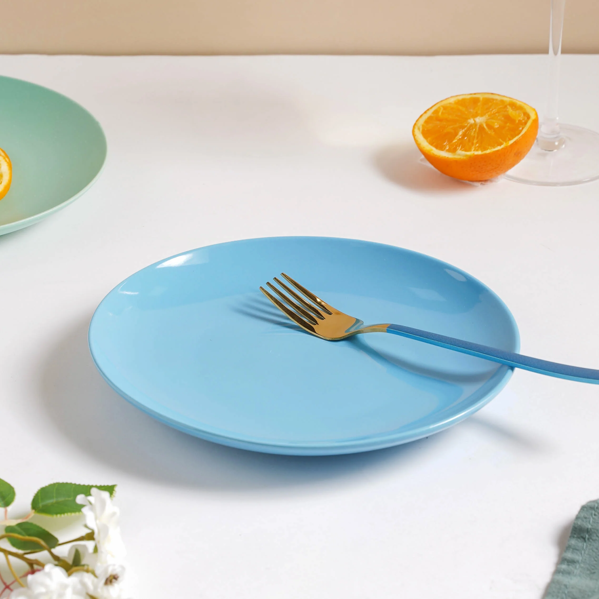 Cielo Blue Glossy Snack Plate 8 Inch - Image 4