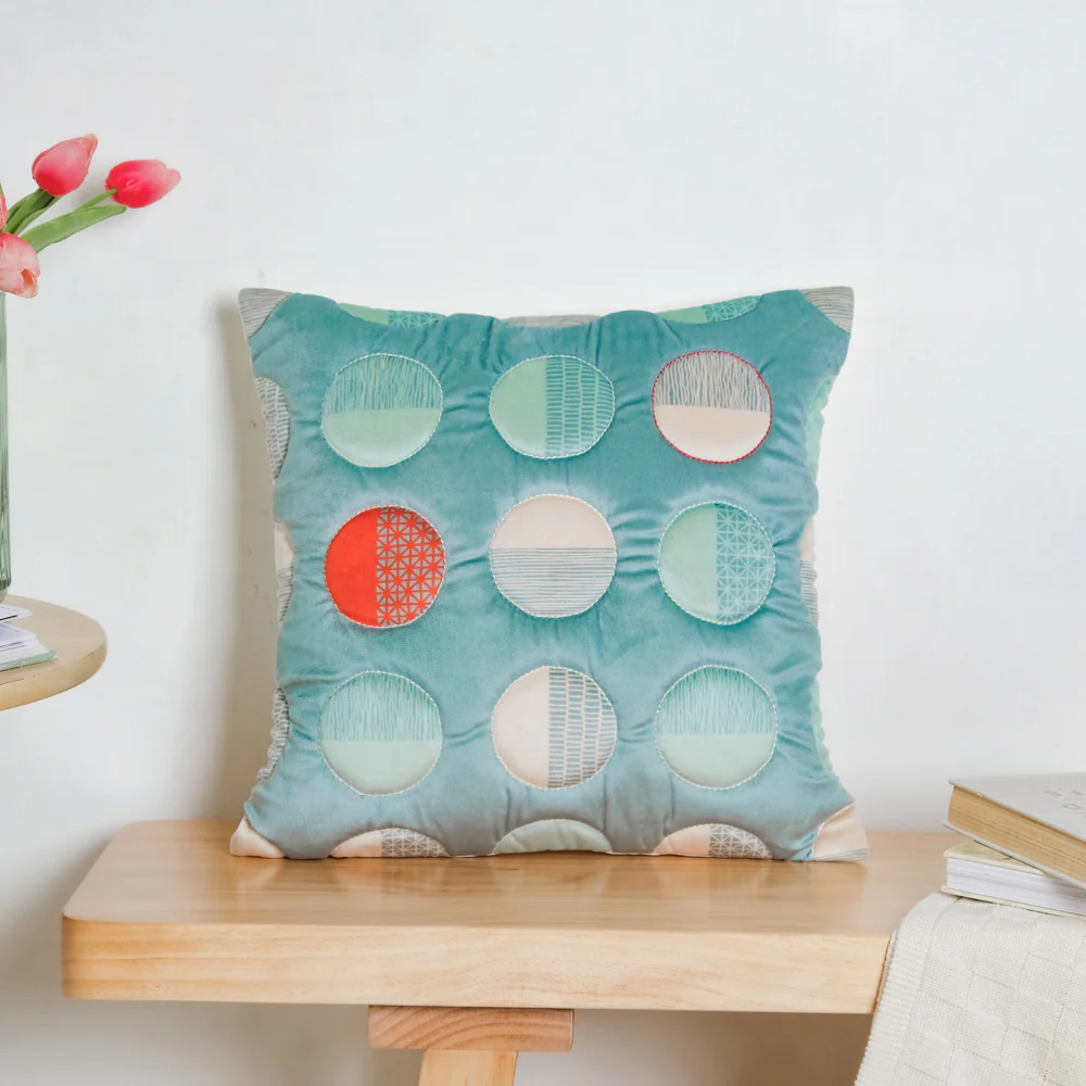 Circle Quilted Velvet Cushion Cover 16 inch