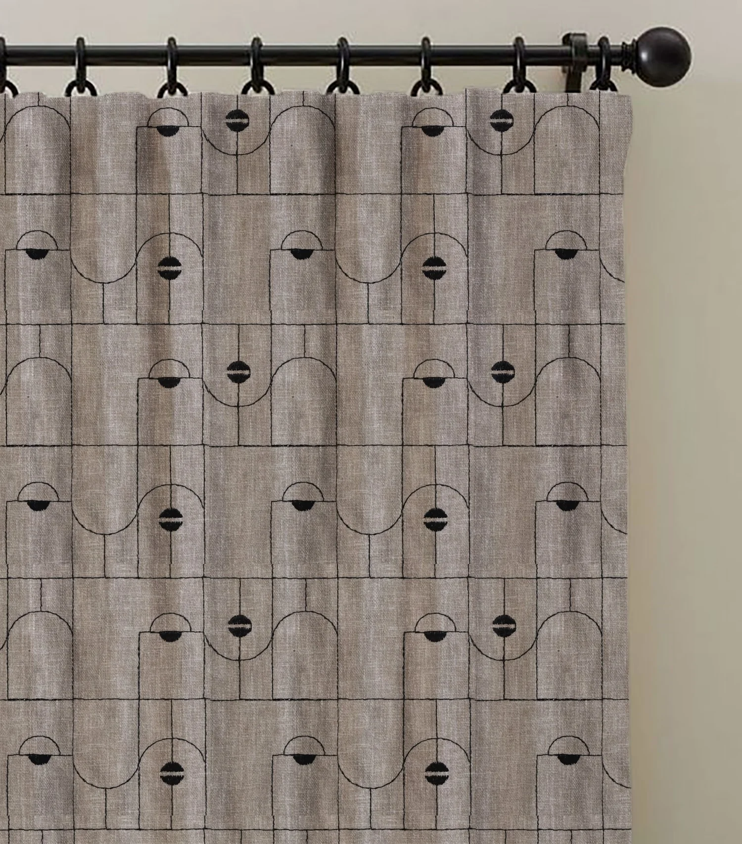 Classic Beige Full Length Embroidered Curtain Set Of 2 84x54 Inch - Image 4