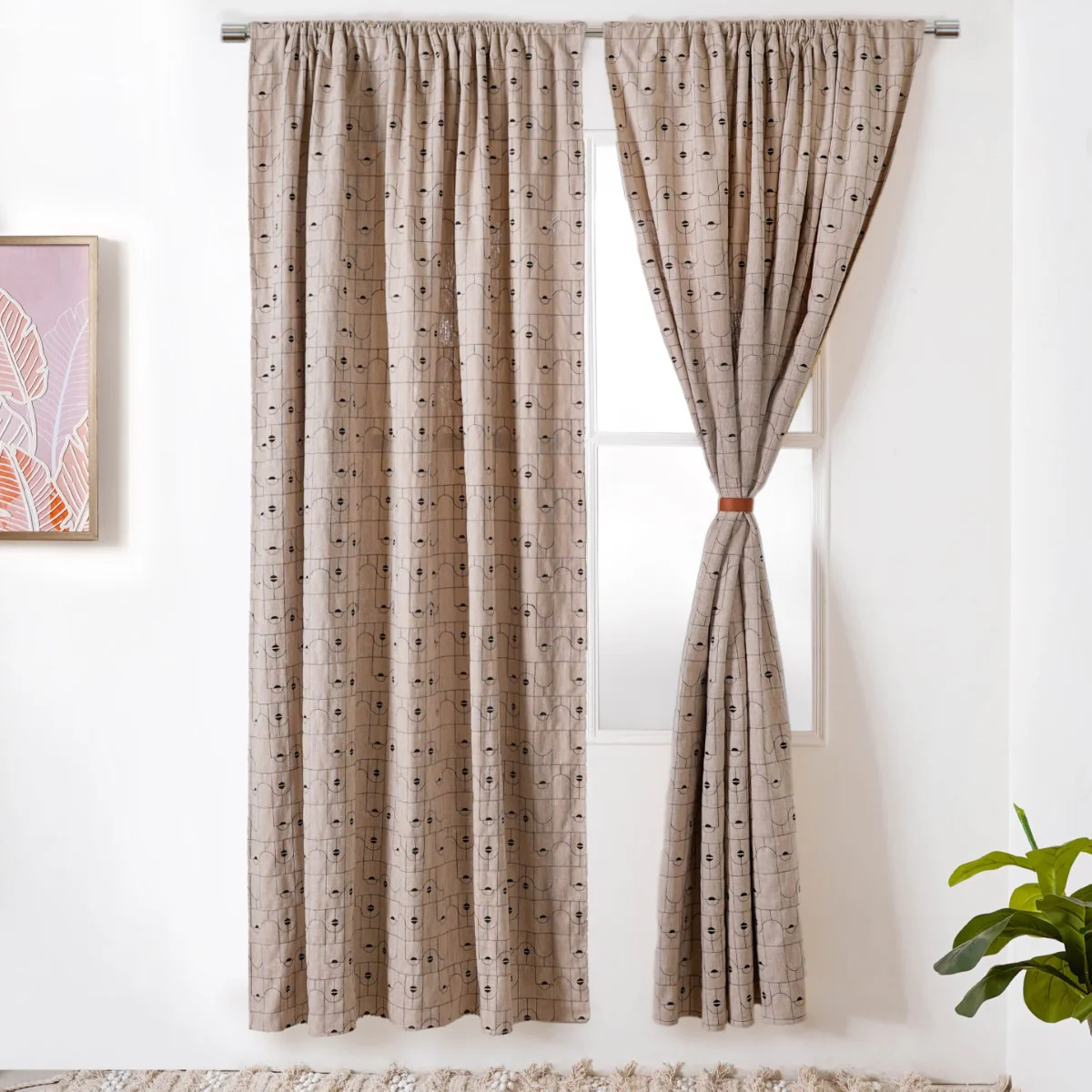 Classic Beige Full Length Embroidered Curtain Set Of 2 84x54 Inch - Image 5