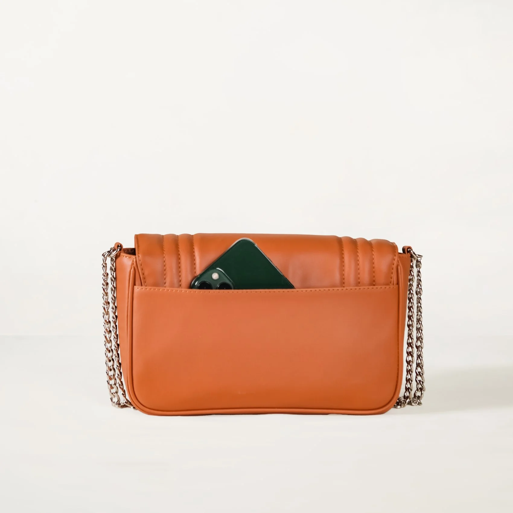 Classic Flap Tan Shoulder Bag With Chain - Image 4