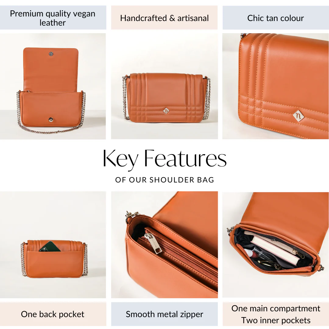 Classic Flap Tan Shoulder Bag With Chain - Image 5