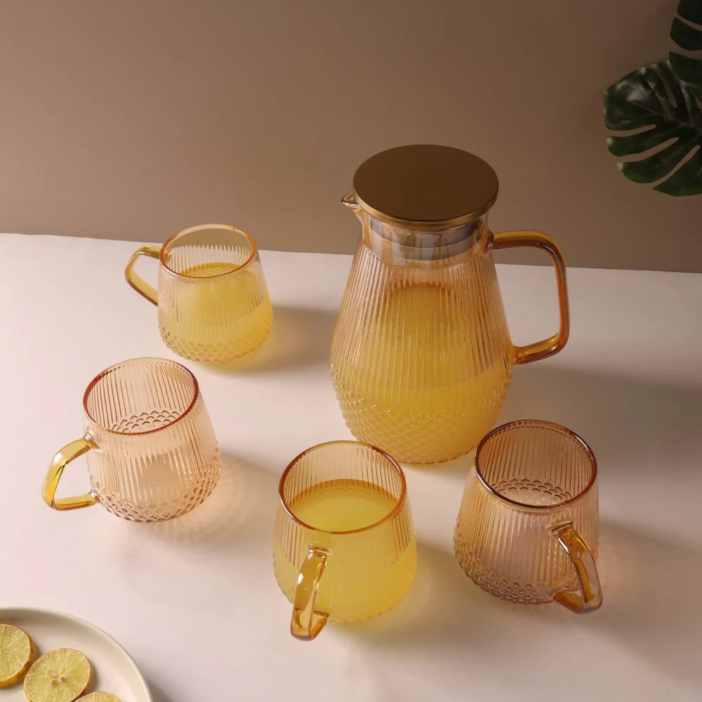 Classic Glass Tea Set of 5- Amber - Image 3