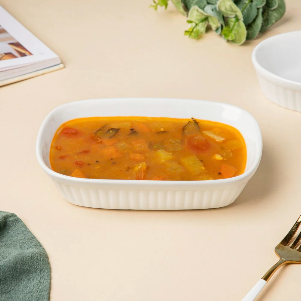 Classic Rectangle Ribbed Ceramic Baking Dish White 300 ml