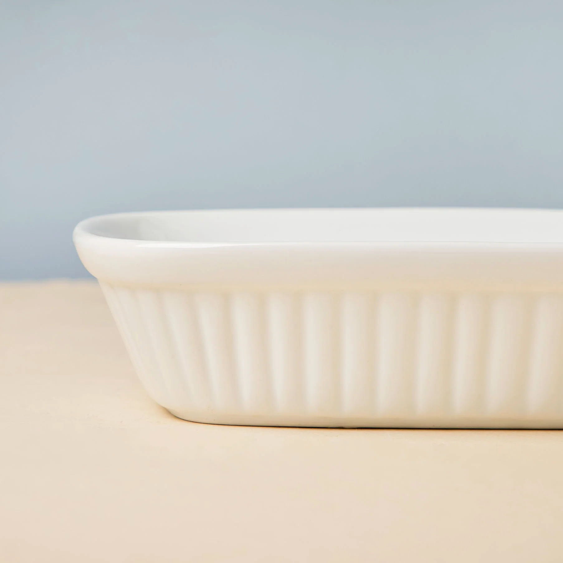 Classic Rectangle Ribbed Ceramic Baking Dish White 300 ml - Image 5