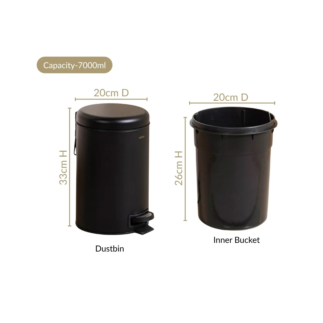 Clean Curve Metal Dustbin With Removable Bucket Black 7000ml - Image 4