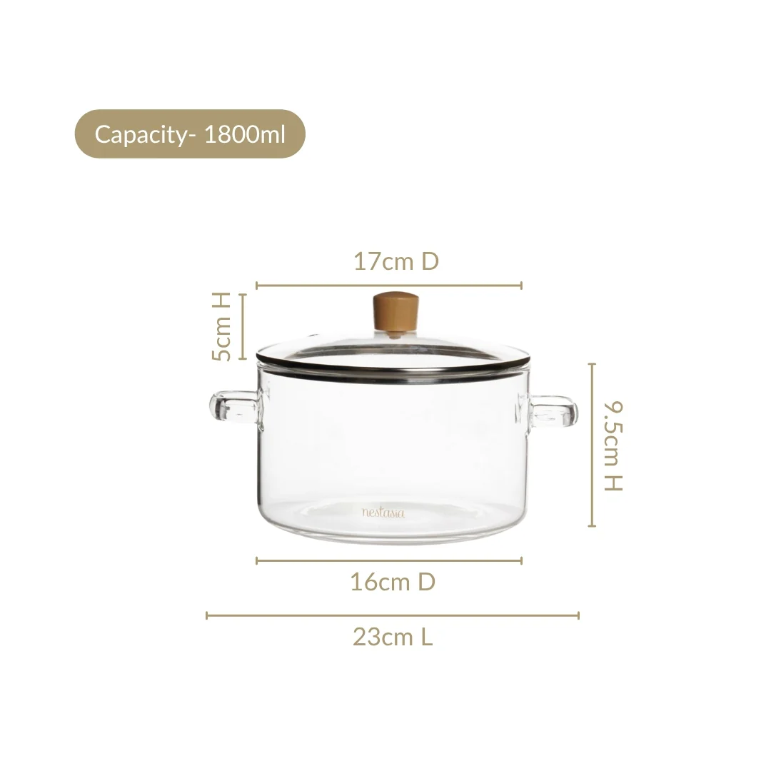Clear Borosilicate Glass Cooking Pot With Lid 1800ml - Image 4
