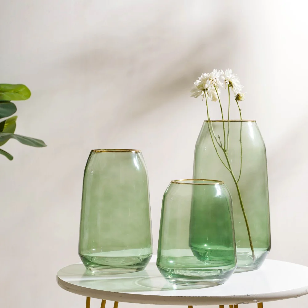Clear Glass Gold Detailed Vase Green 11 Inch - Image 10