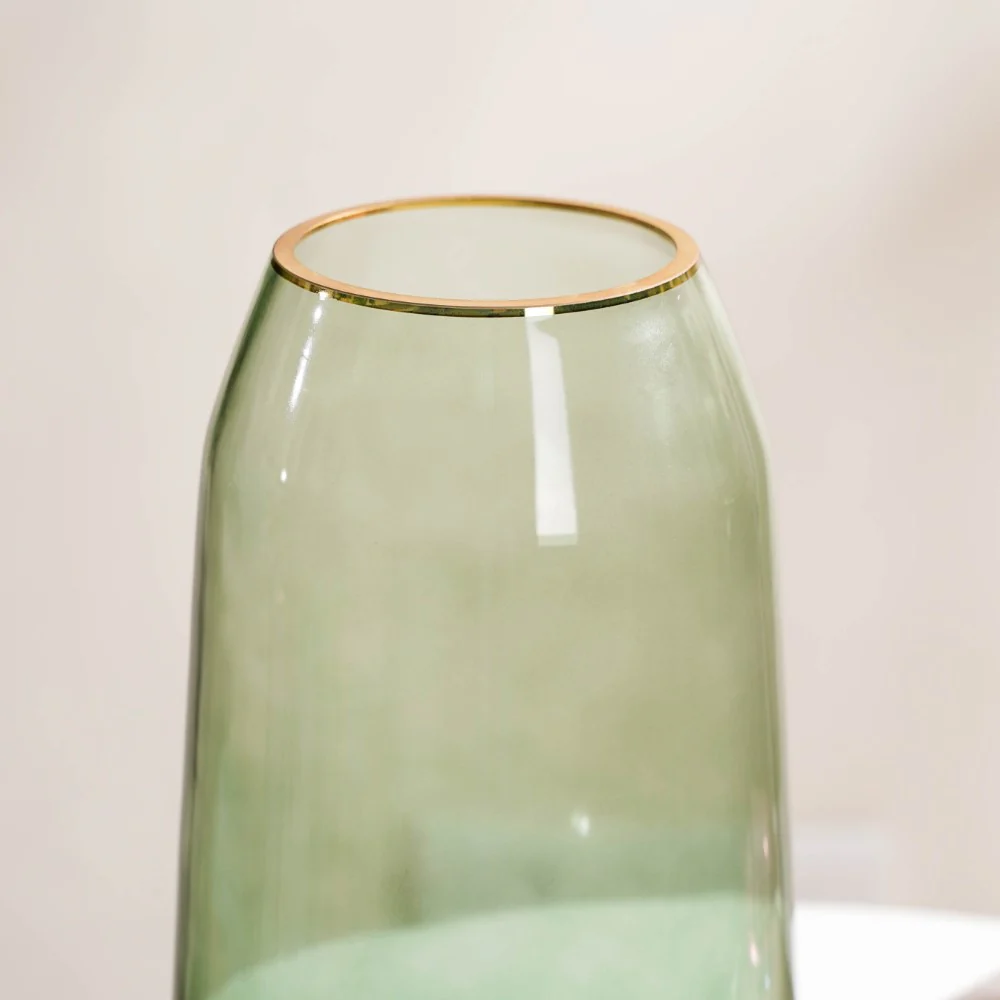 Clear Glass Gold Detailed Vase Green 11 Inch - Image 7