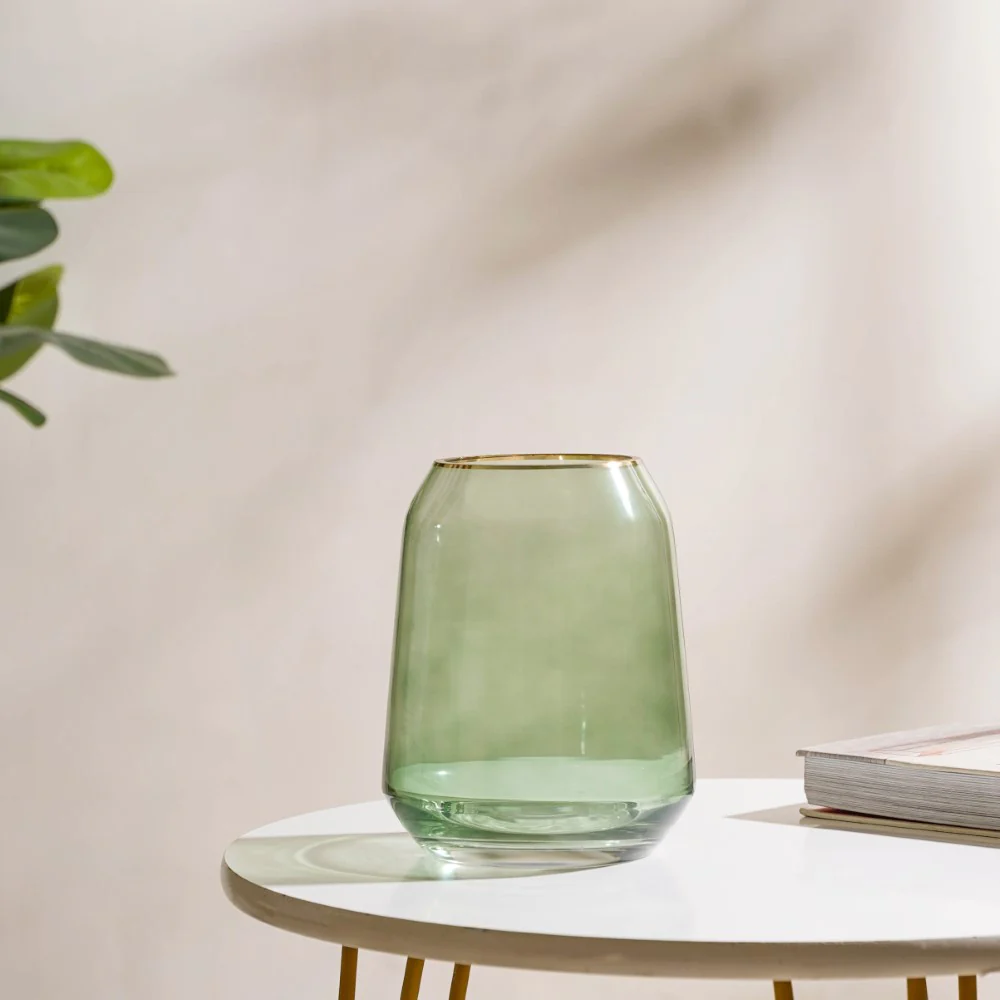 Clear Glass Gold Detailed Vase Green 7 Inch - Image 5
