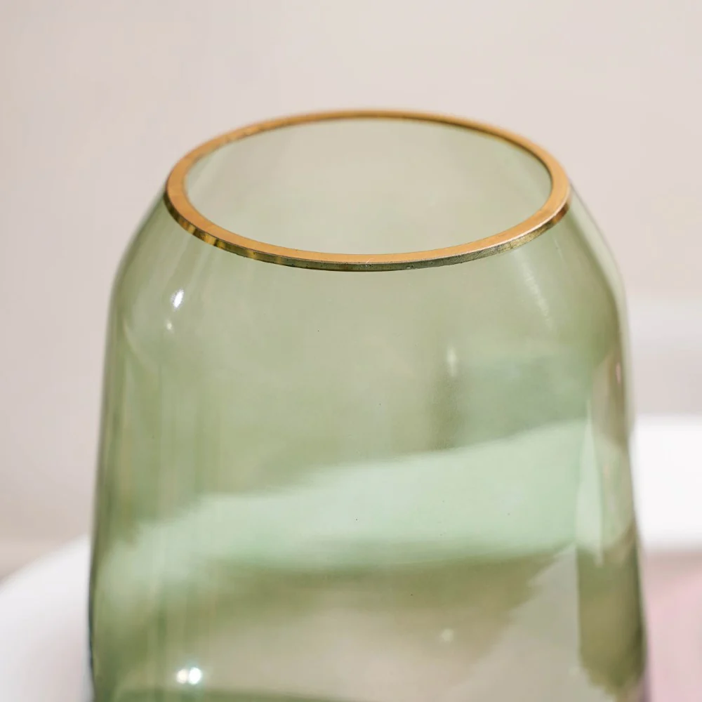 Clear Glass Gold Detailed Vase Green 7 Inch - Image 7
