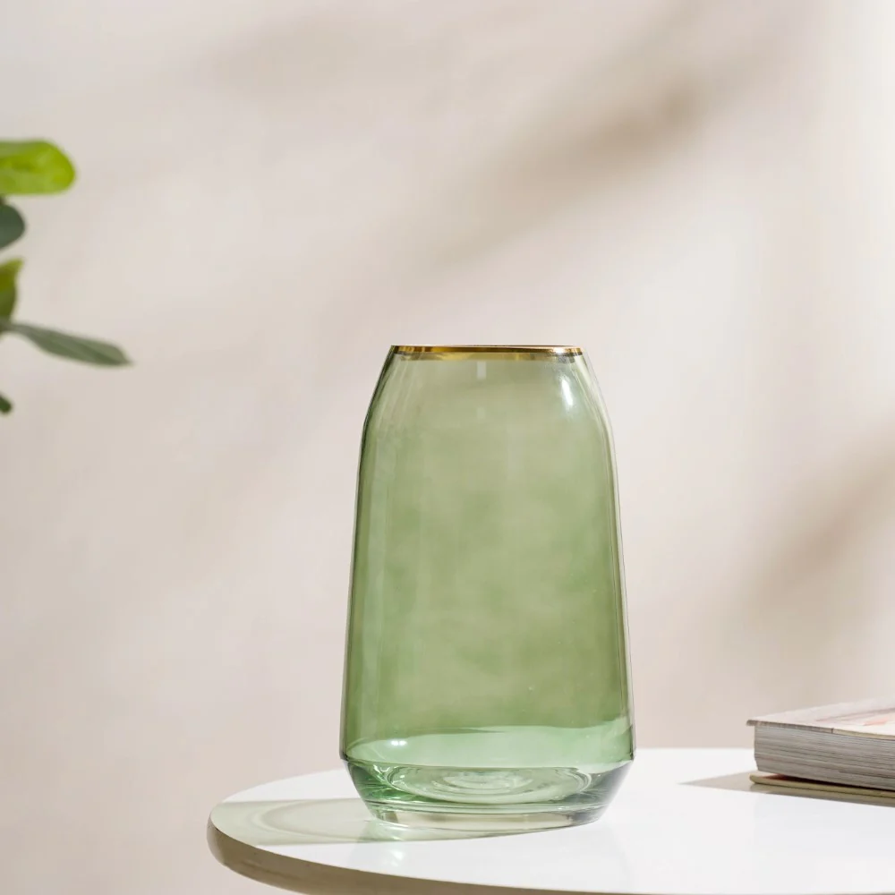 Clear Glass Gold Detailed Vase Green 9 Inch - Image 5