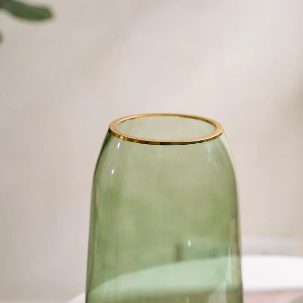 Clear Glass Gold Detailed Vase Green 9 Inch - Image 7