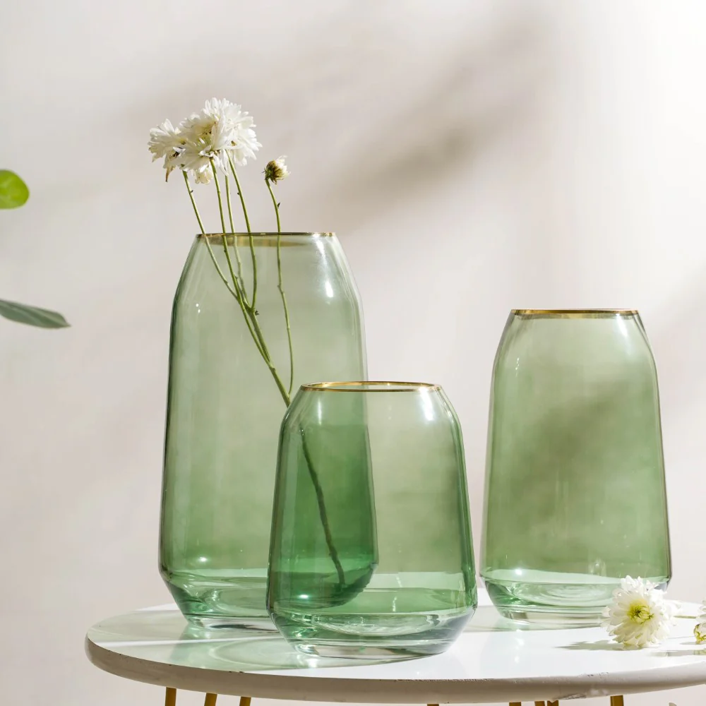 Clear Glass Gold Detailed Vase Green 9 Inch - Image 9
