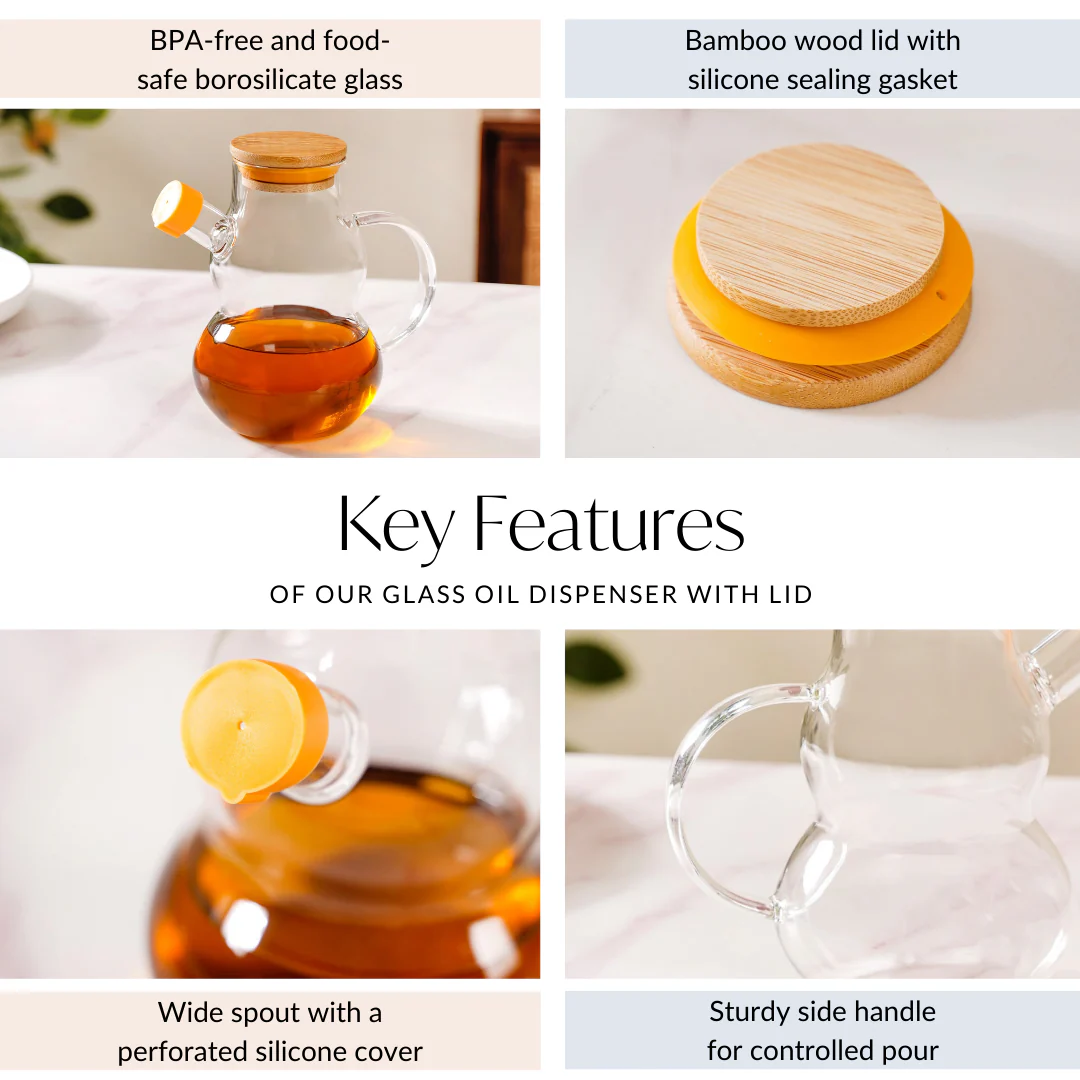 Clear Glass Oil Dispenser With Lid Set Of 2 500ml - Image 5