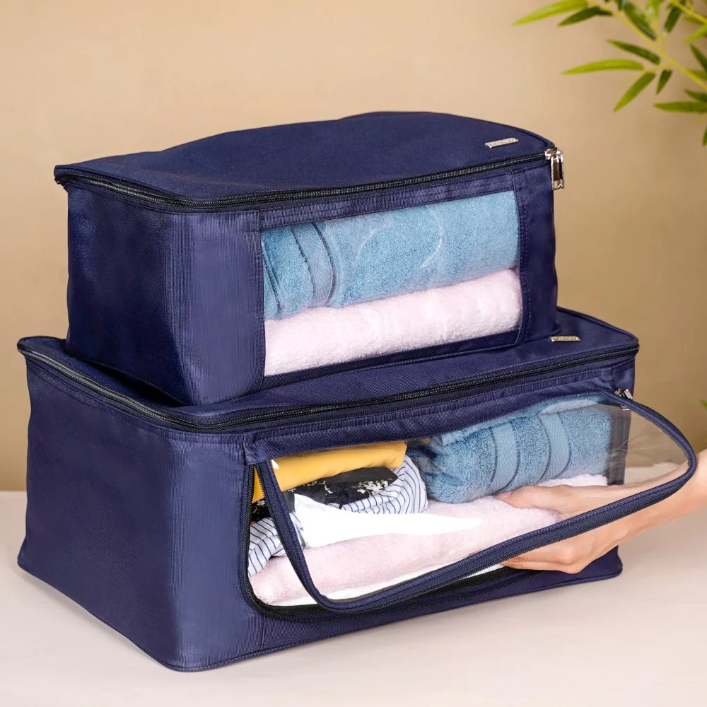 Wardrobe Storage Organiser Bag Set Of 2 Blue - Image 2