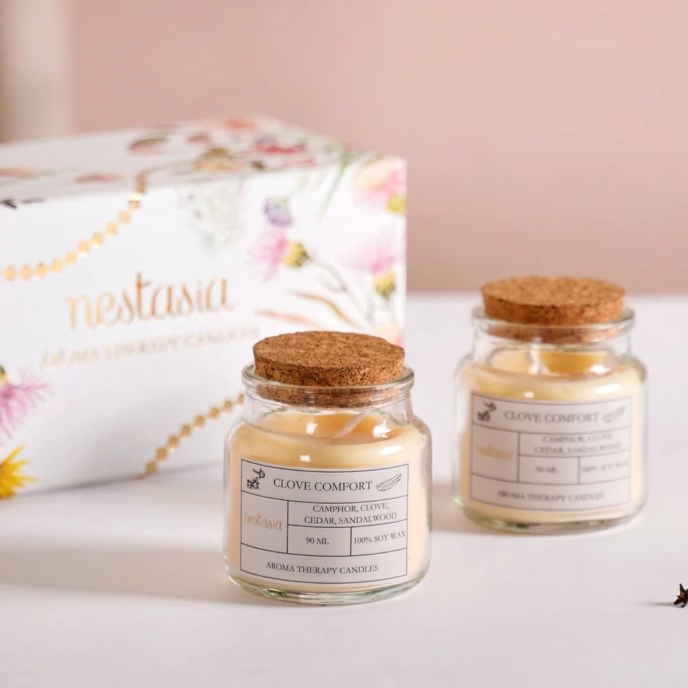 Clove Scented Glass Jar Candle Transparent Set Of 2 - Image 4
