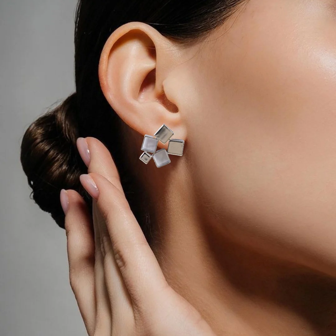 Clustered Prism Studs Silver - Image 5
