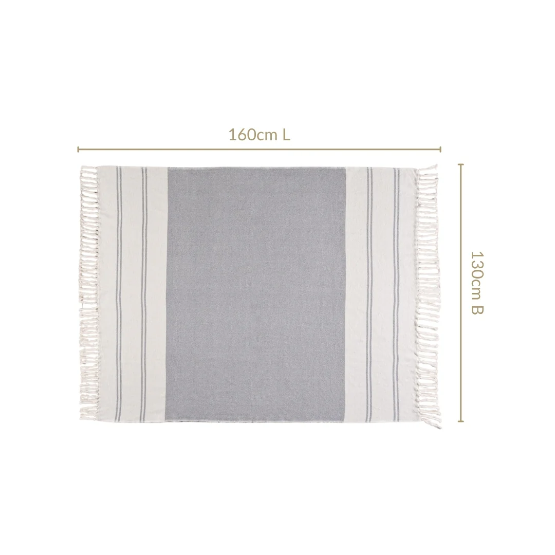 Coastal Blue And White Striped Cotton Throw With Tassels - Image 4