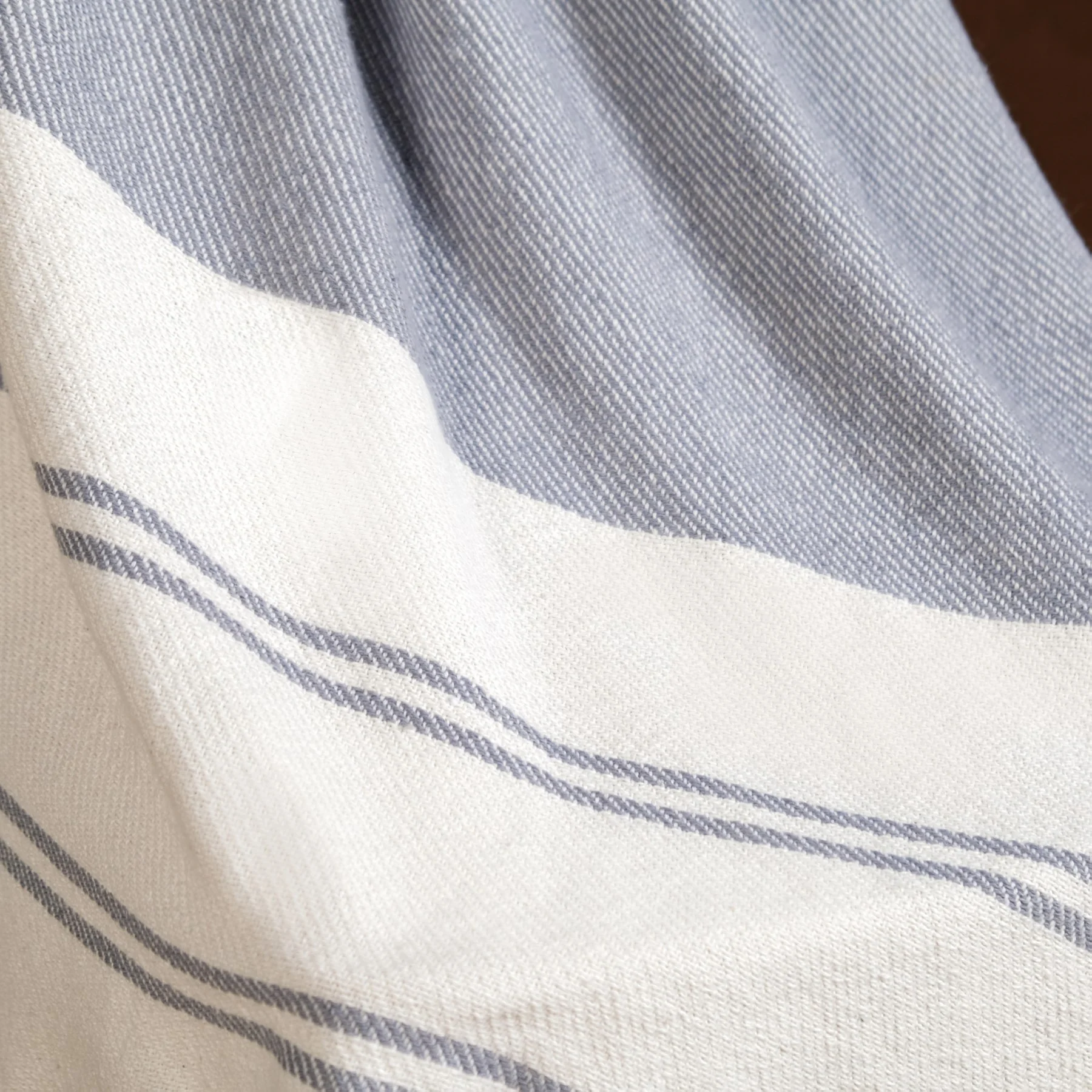 Coastal Blue And White Striped Cotton Throw With Tassels - Image 7