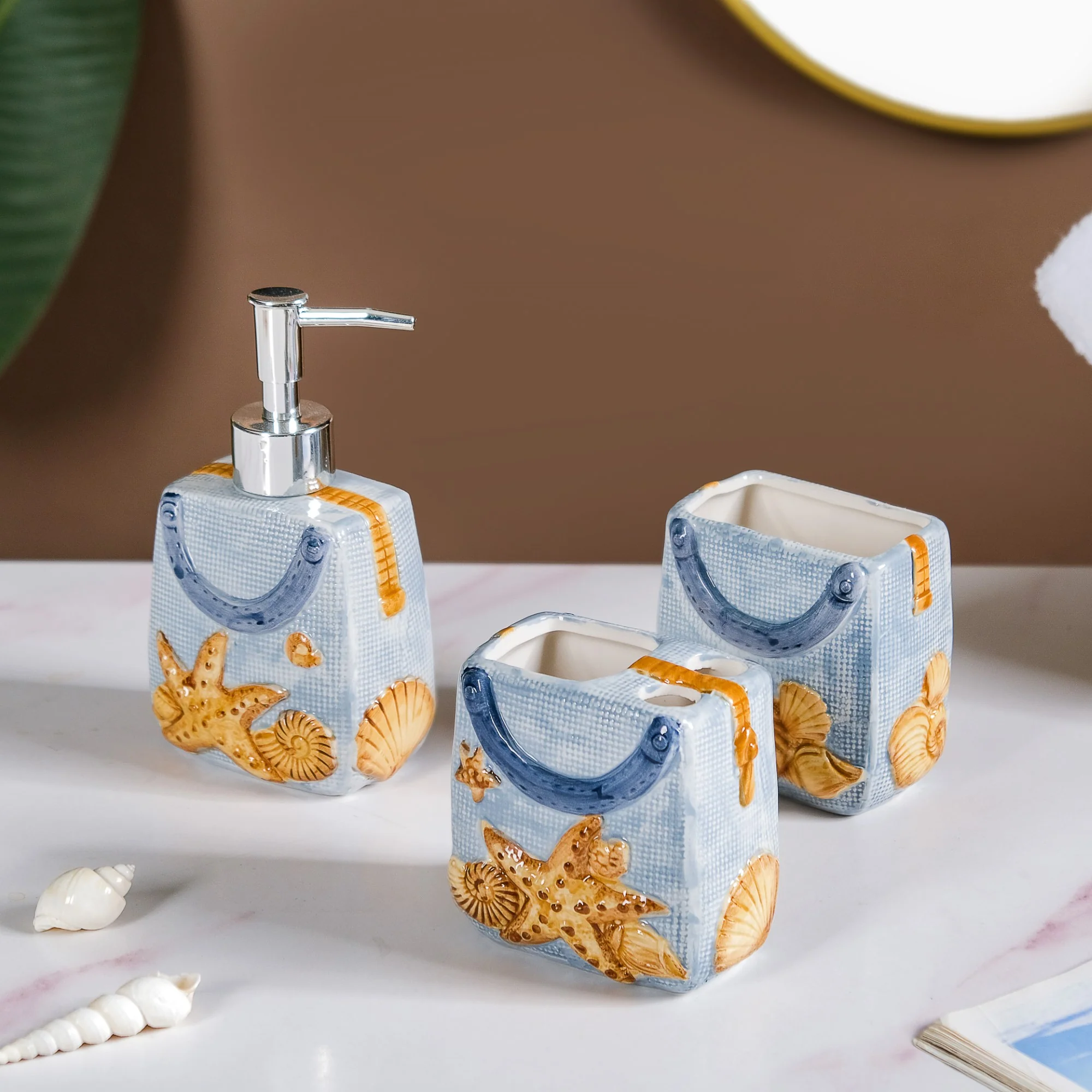 Coastal Ceramic Bath Set Of 3 Blue - Image 12