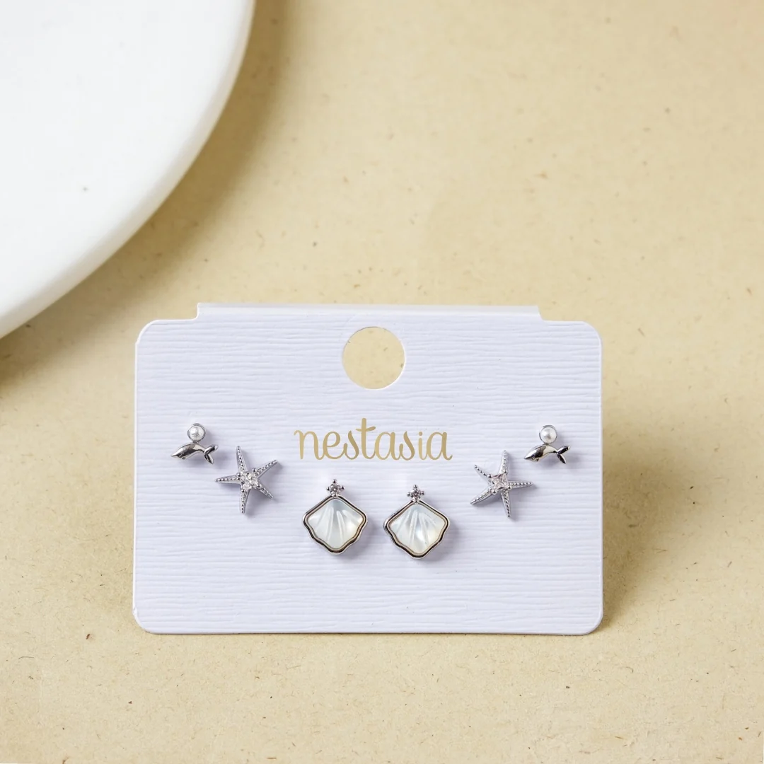 Coastal Treasures Dainty Silver Studs Set Of 3