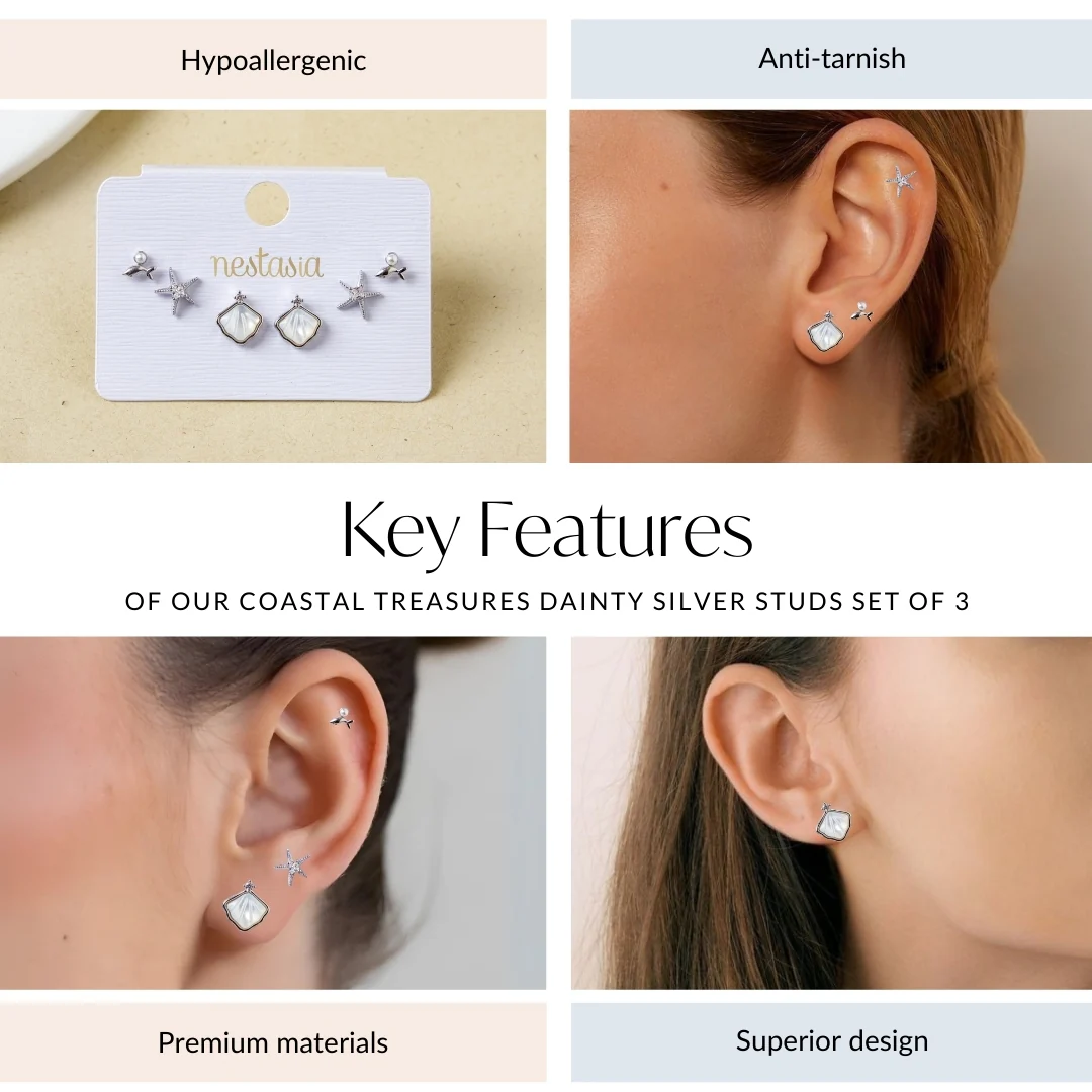 Coastal Treasures Dainty Silver Studs Set Of 3 - Image 4