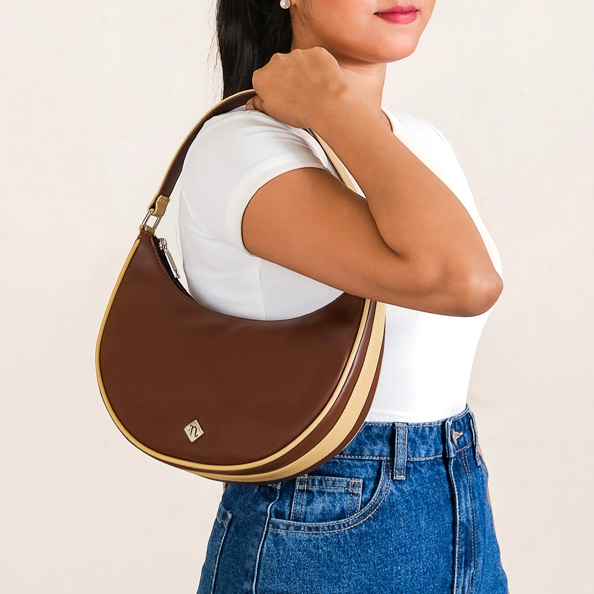 Coffee Brown Moon Handbag For Women - Image 5