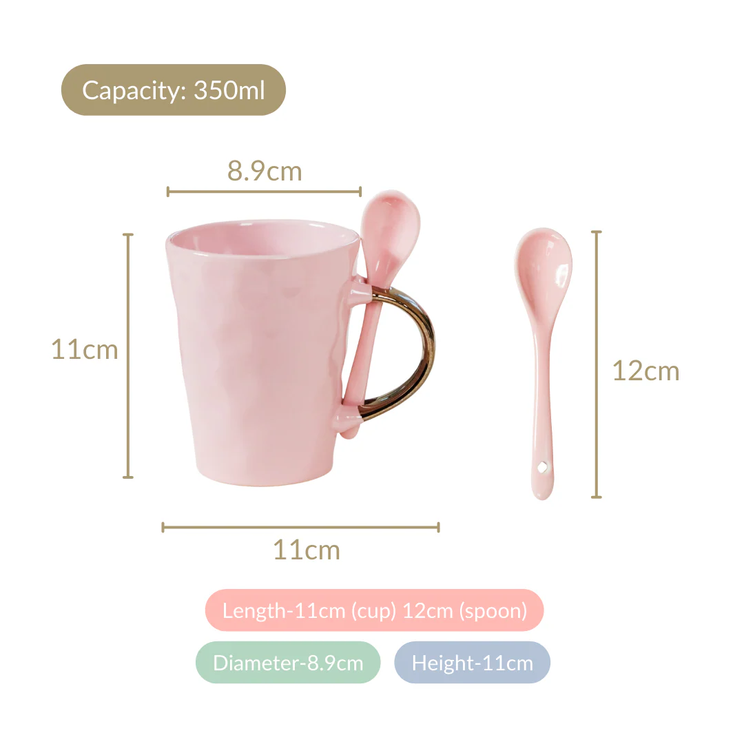 Coffee Mugs With Spoons Pink Set Of 6 350ml - Image 5