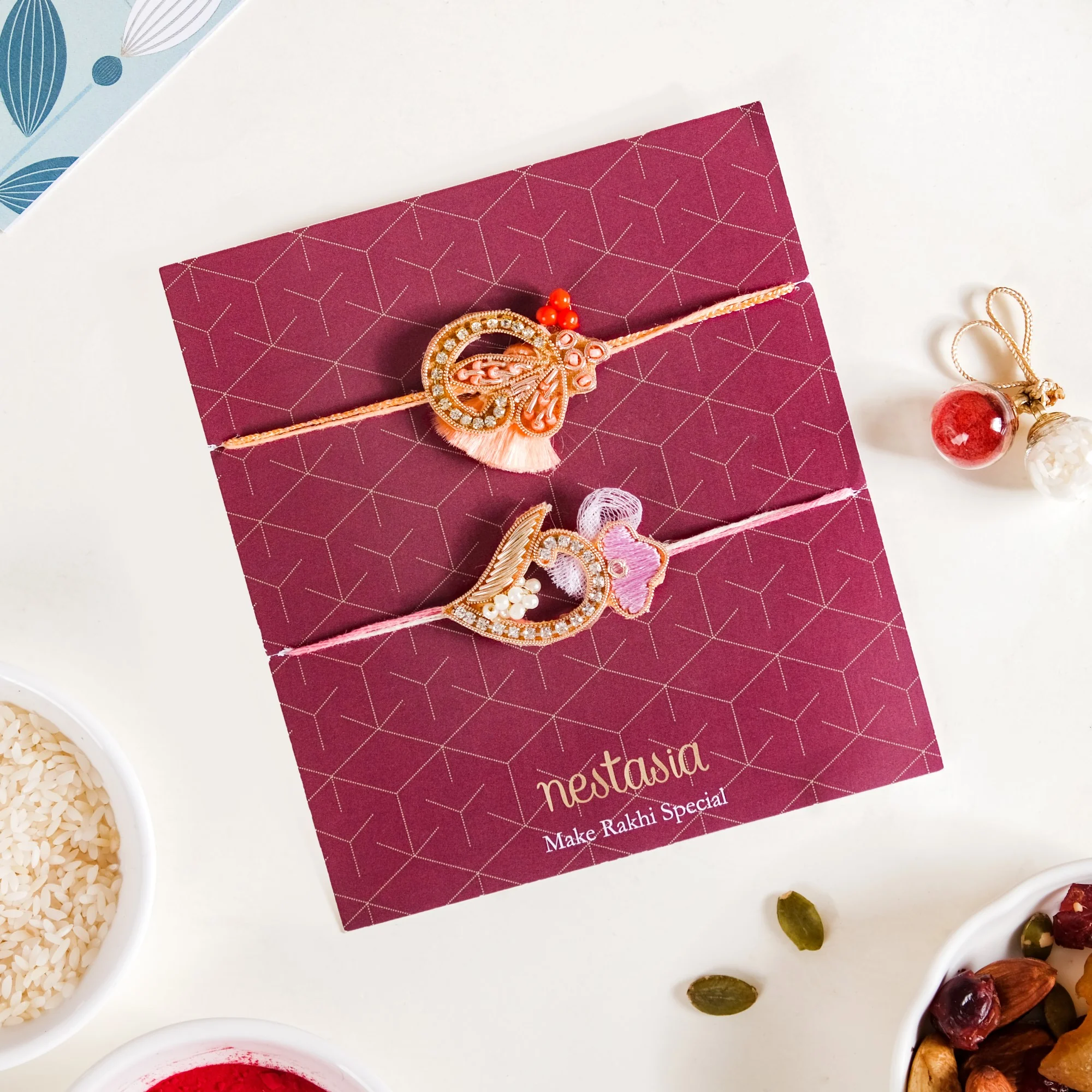 Colourful Rakhi Gift Set Of 4 For Bhai With Box And Card - Image 3