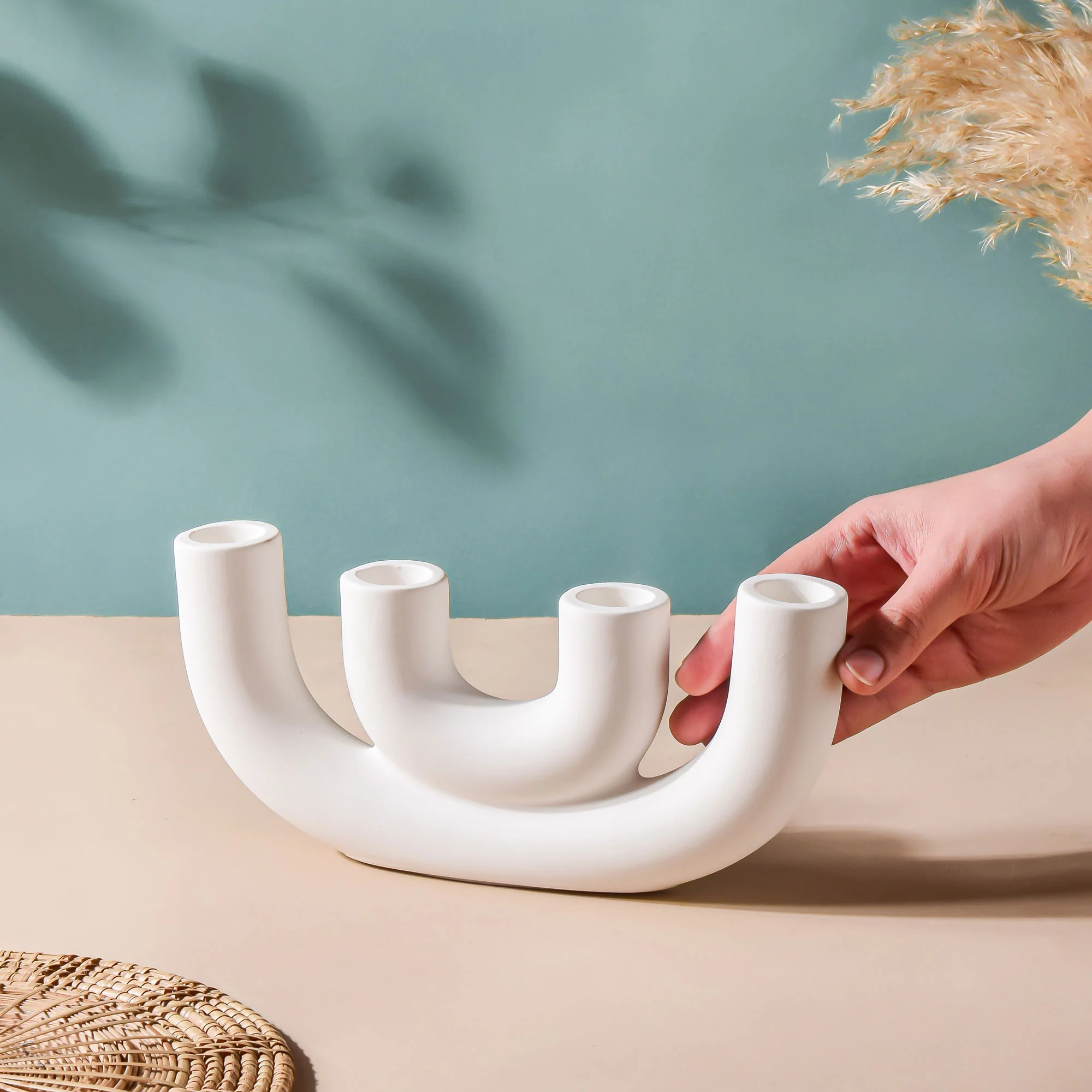 Contemporary Ceramic Candle Stand Oatmeal White - Image 2