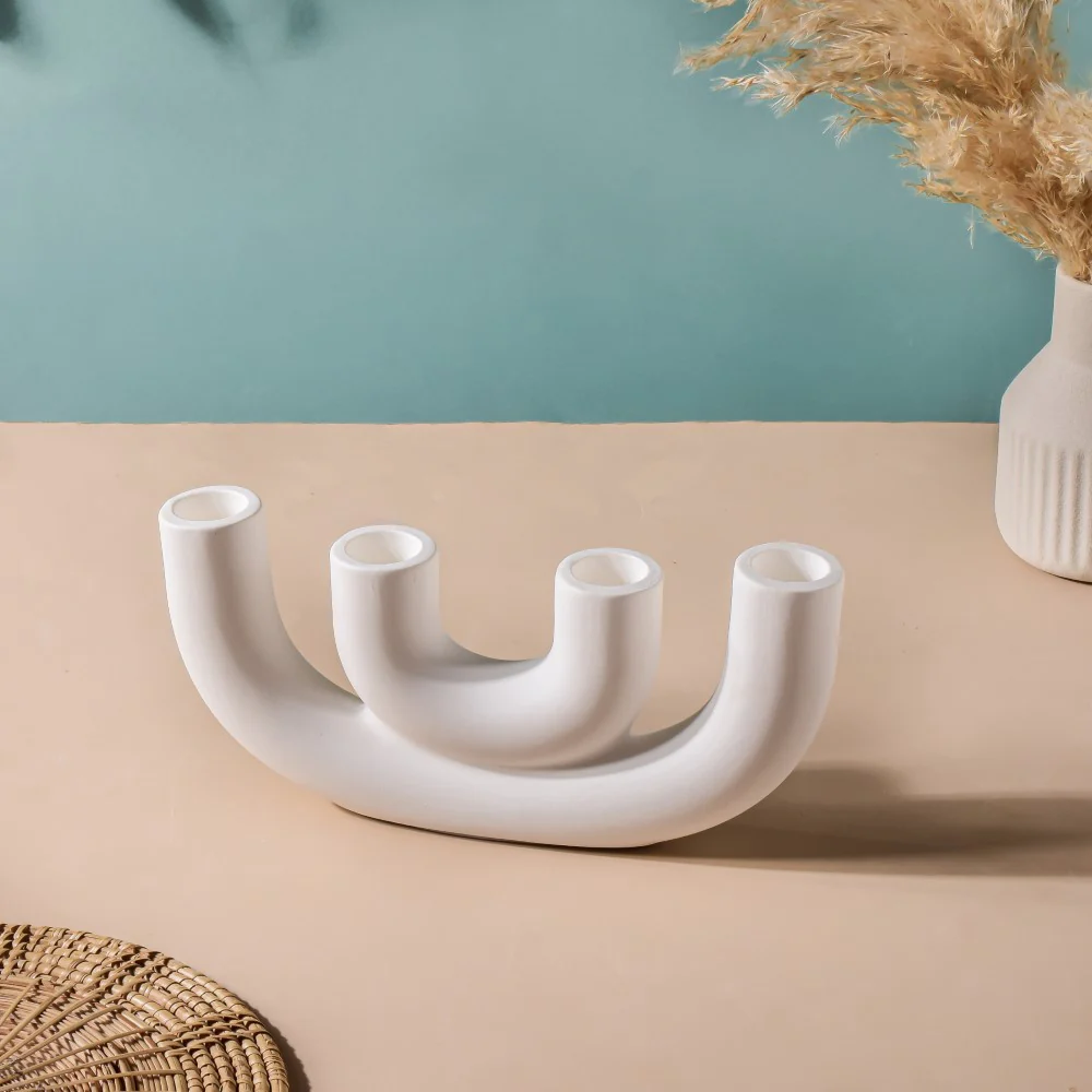 Contemporary Ceramic Candle Stand Oatmeal White - Image 6