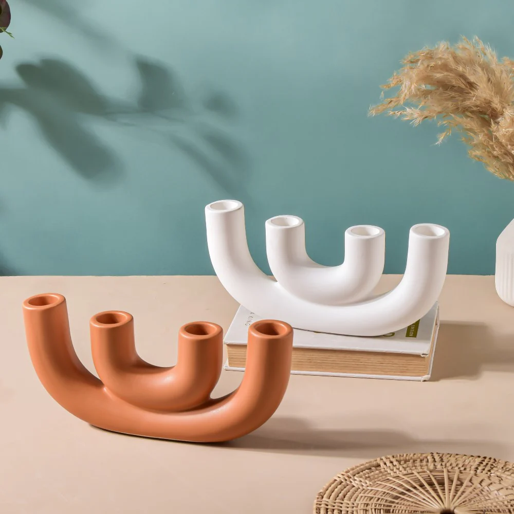 Contemporary Ceramic Candle Stand Oatmeal White - Image 7