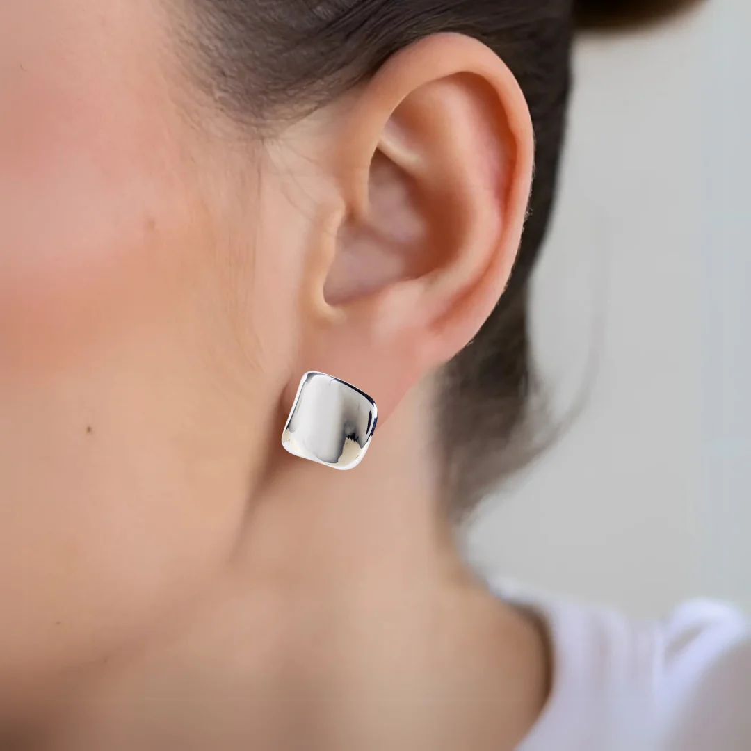 Contemporary Hammered Silver Toned Studs - Image 5