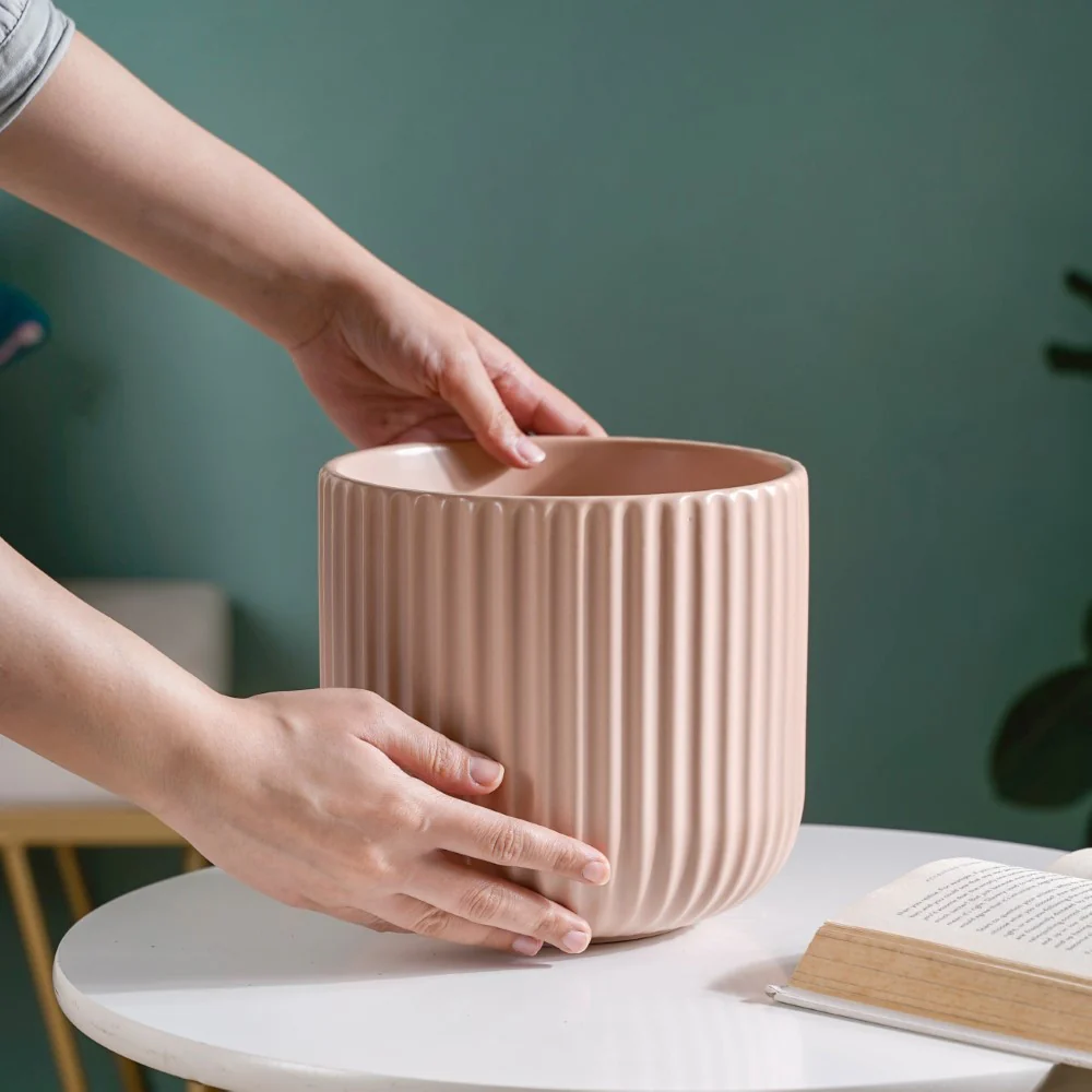 Contemporary Pastel Ribbed Vase Beige - Image 2