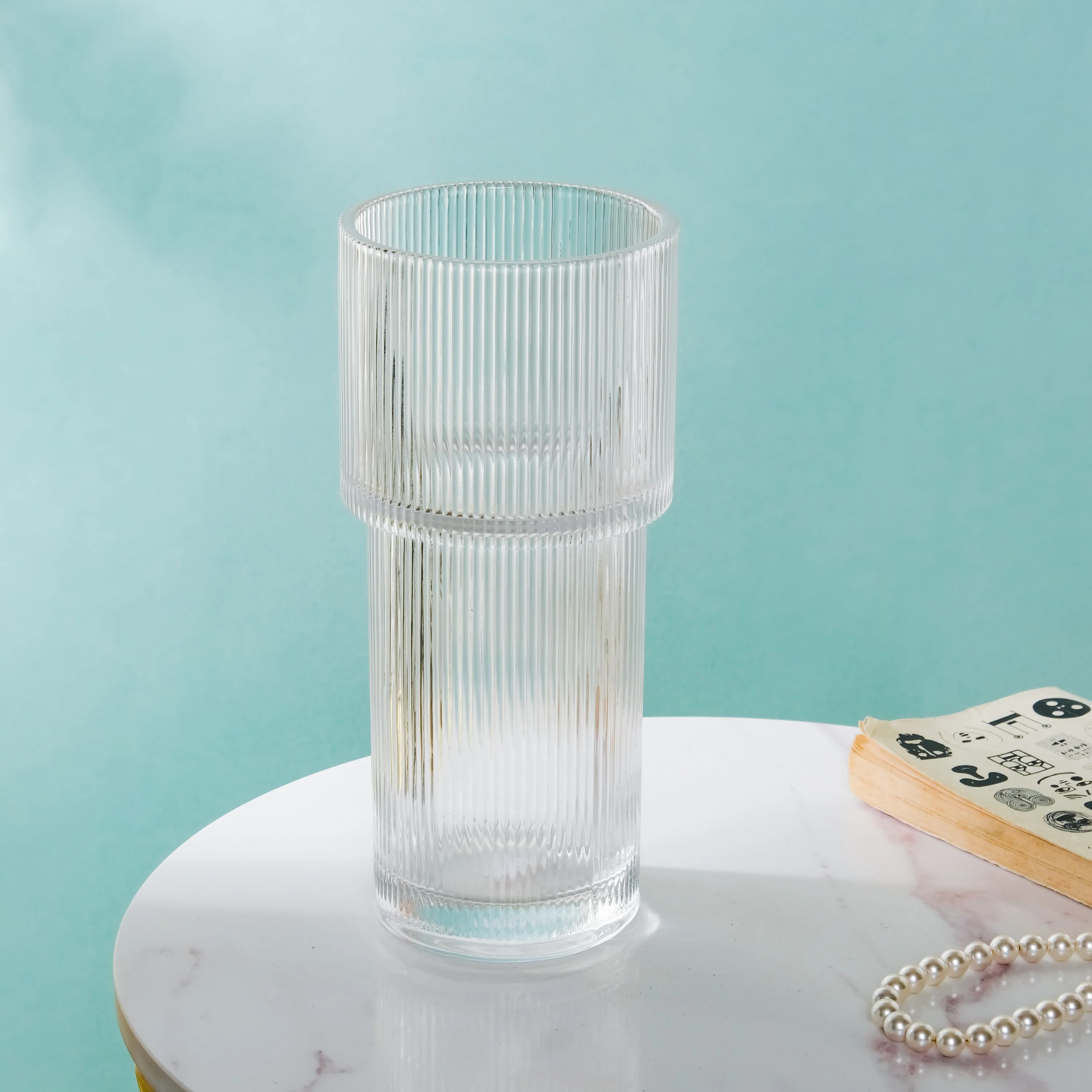Contemporary Ribbed Textured Glass Flower Vase - Image 3