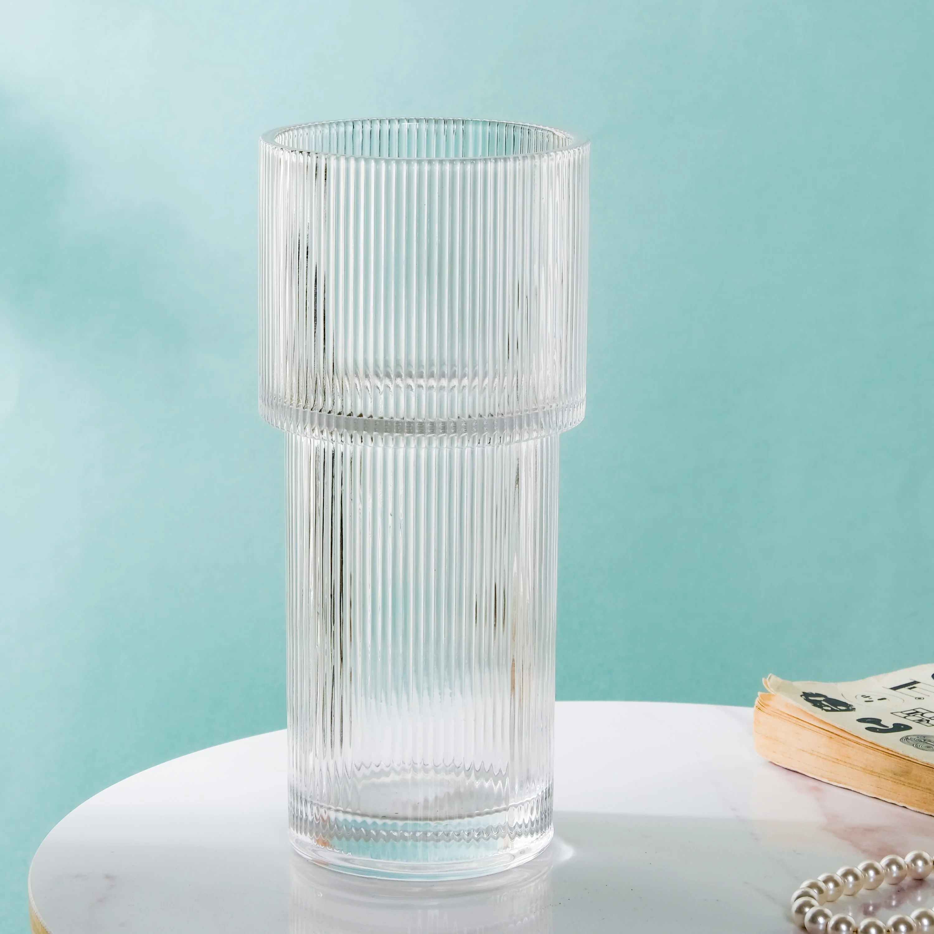 Contemporary Ribbed Textured Glass Flower Vase - Image 7