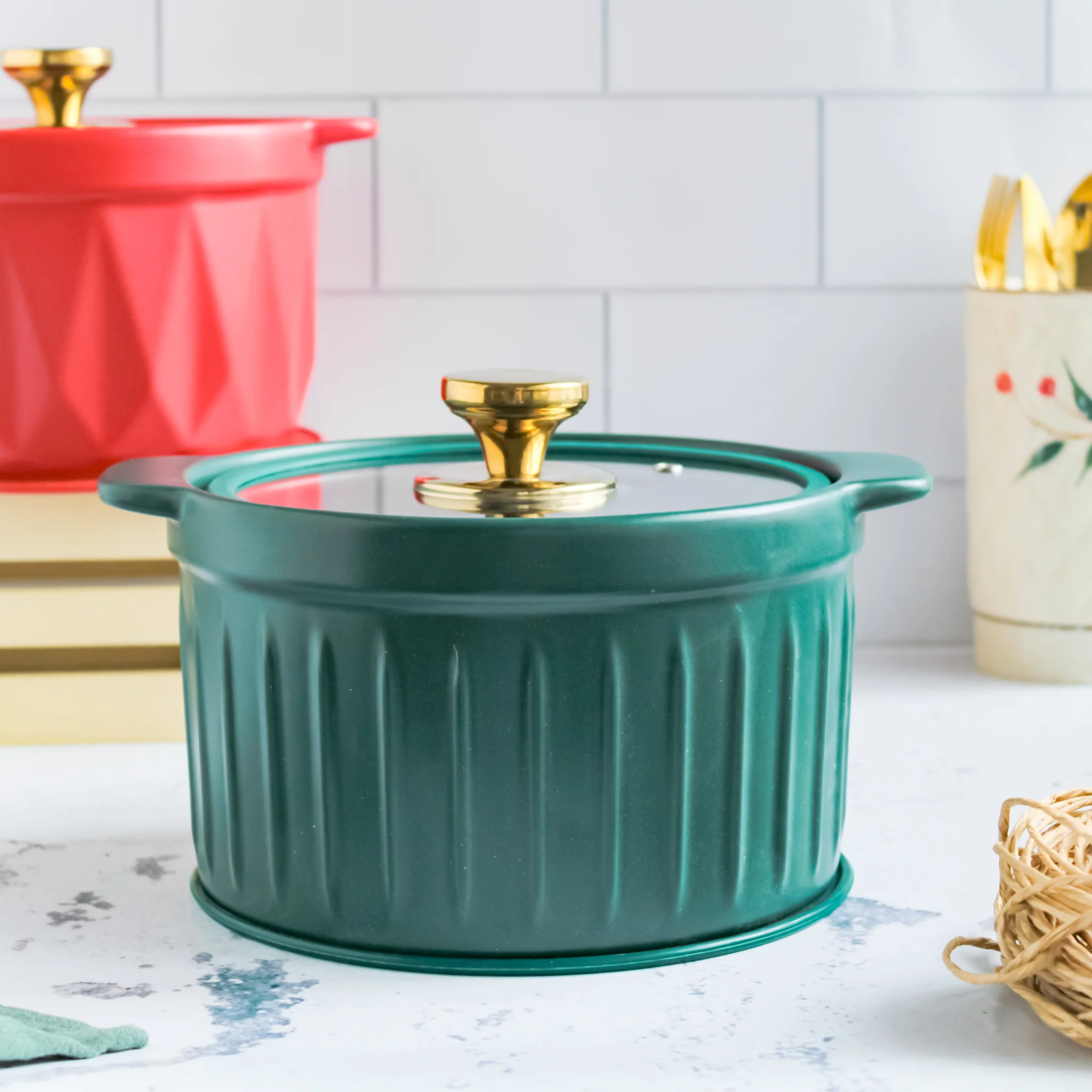 Cooking Pot with Glass Lid Green