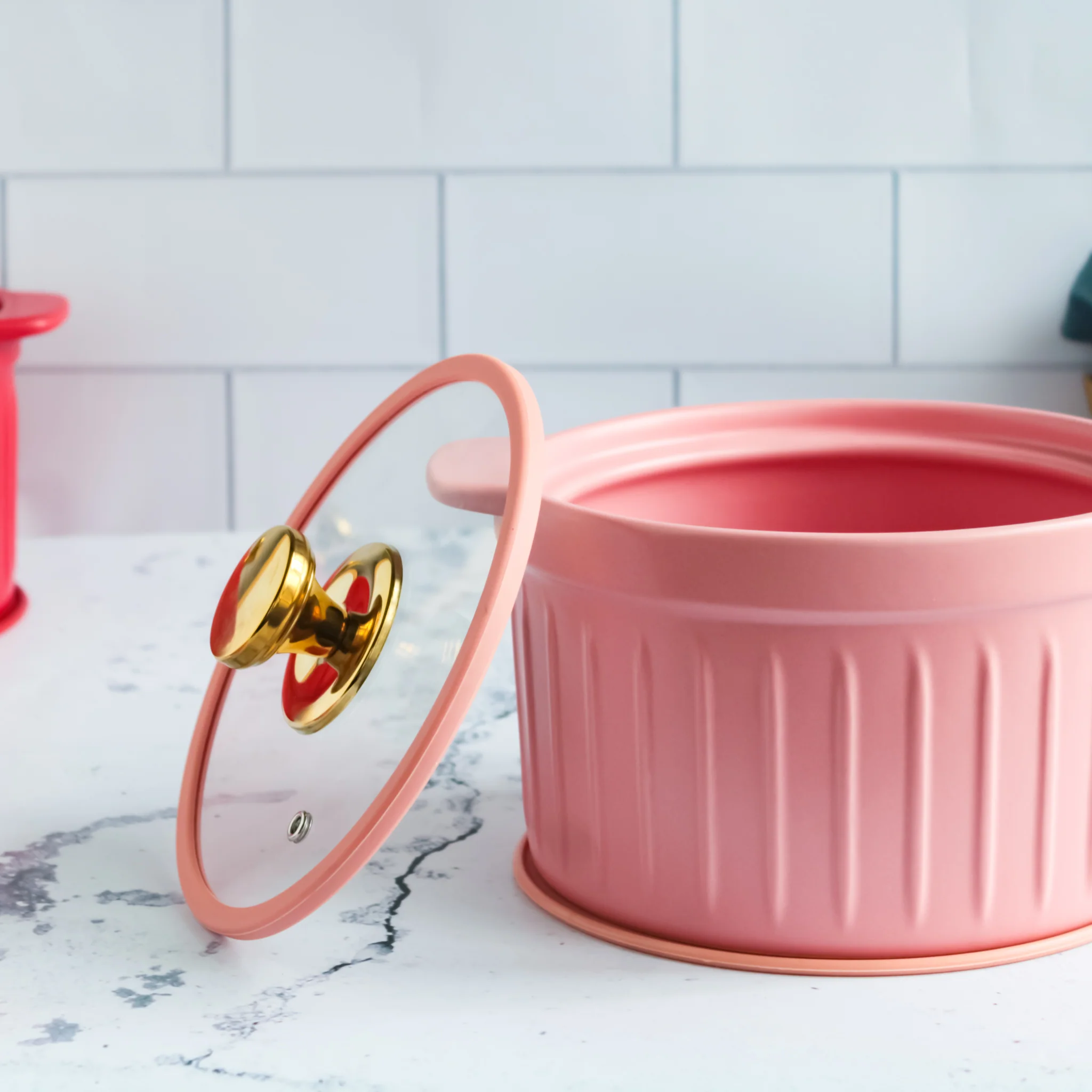 Cooking Pot with Glass Lid Pink - Image 6