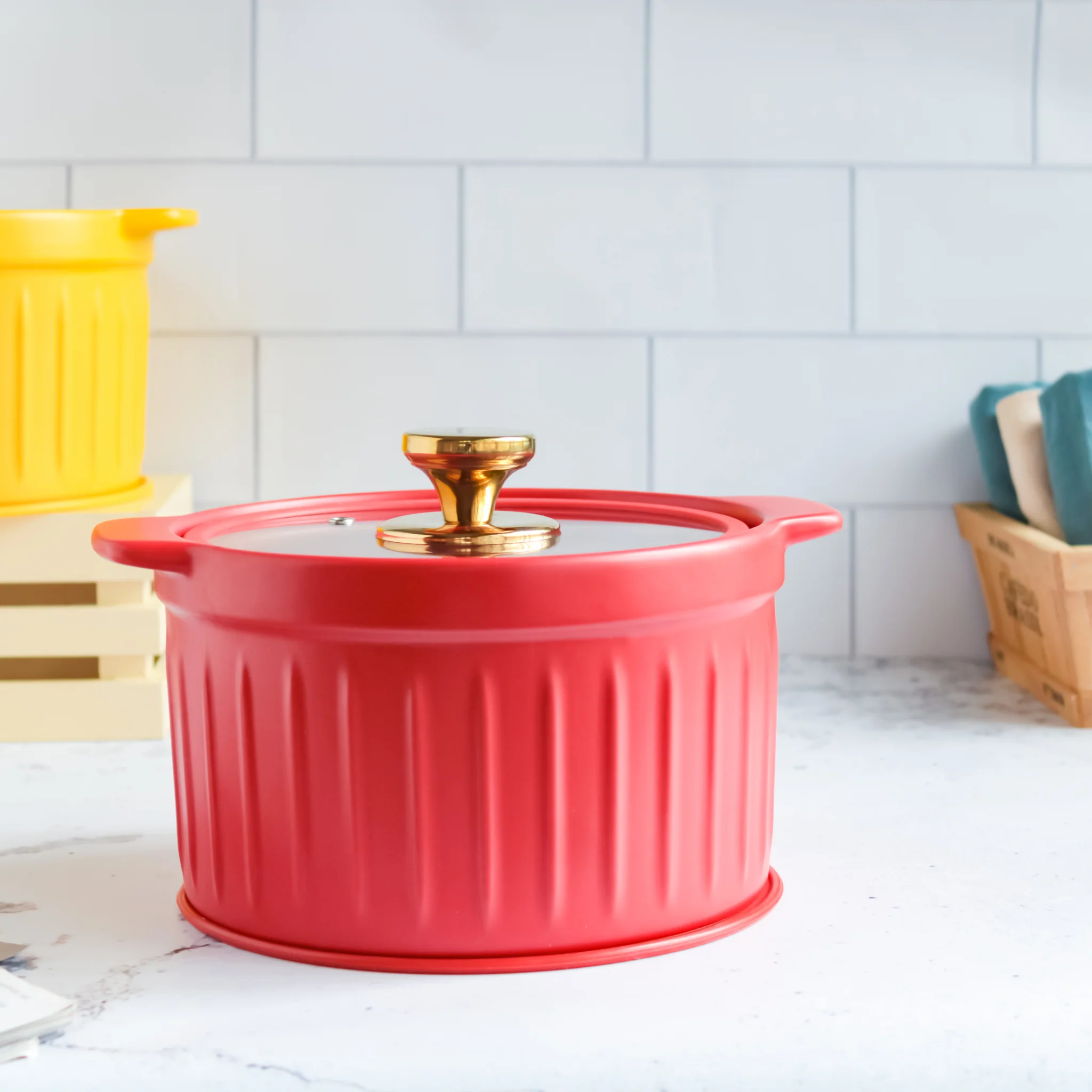 Cooking Pot with Glass Lid Red - Image 5