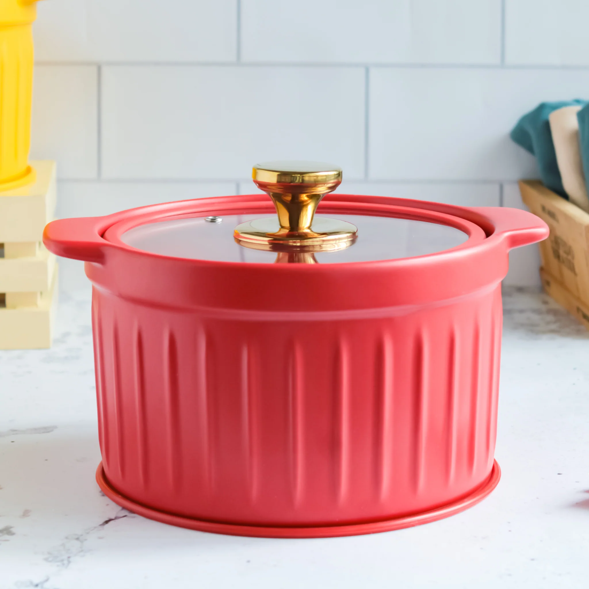 Cooking Pot with Glass Lid Red - Image 6