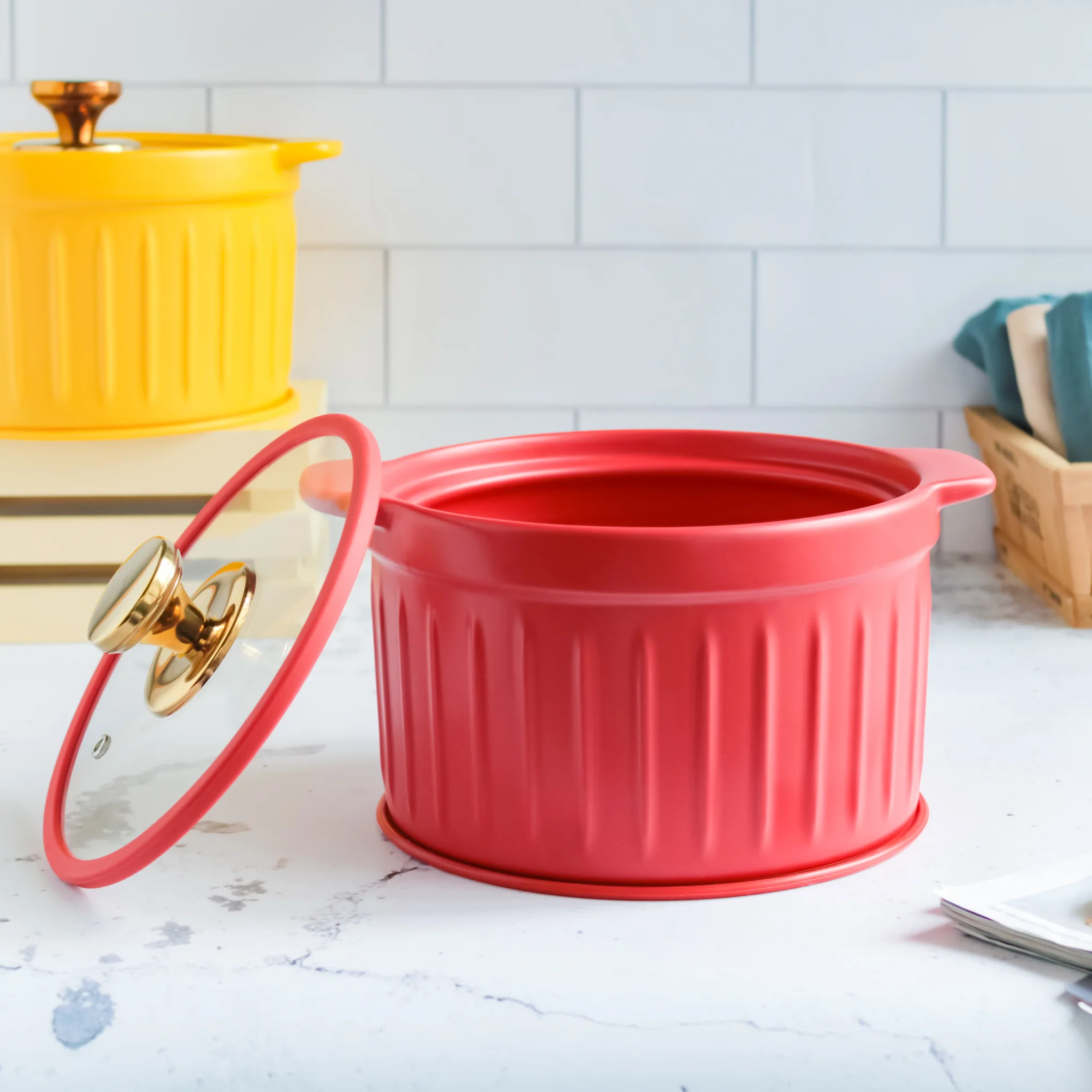 Cooking Pot with Glass Lid Red - Image 7